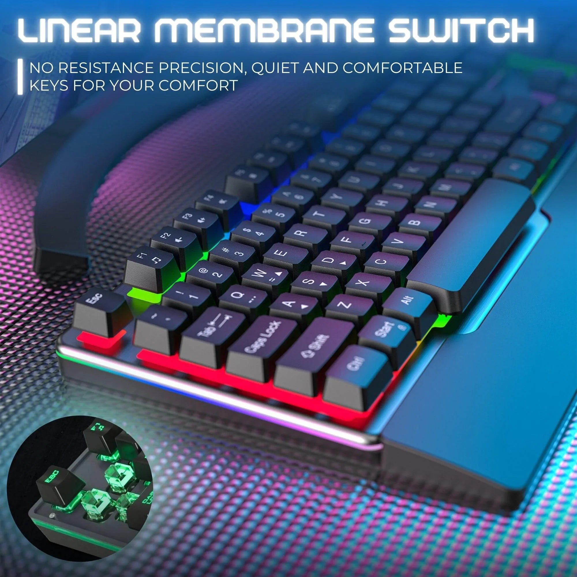 Dr Luxur® ErgoFizz Gaming Membrane Keyboard with Mechanical Key Feel With Ergonomic Wrist Pad