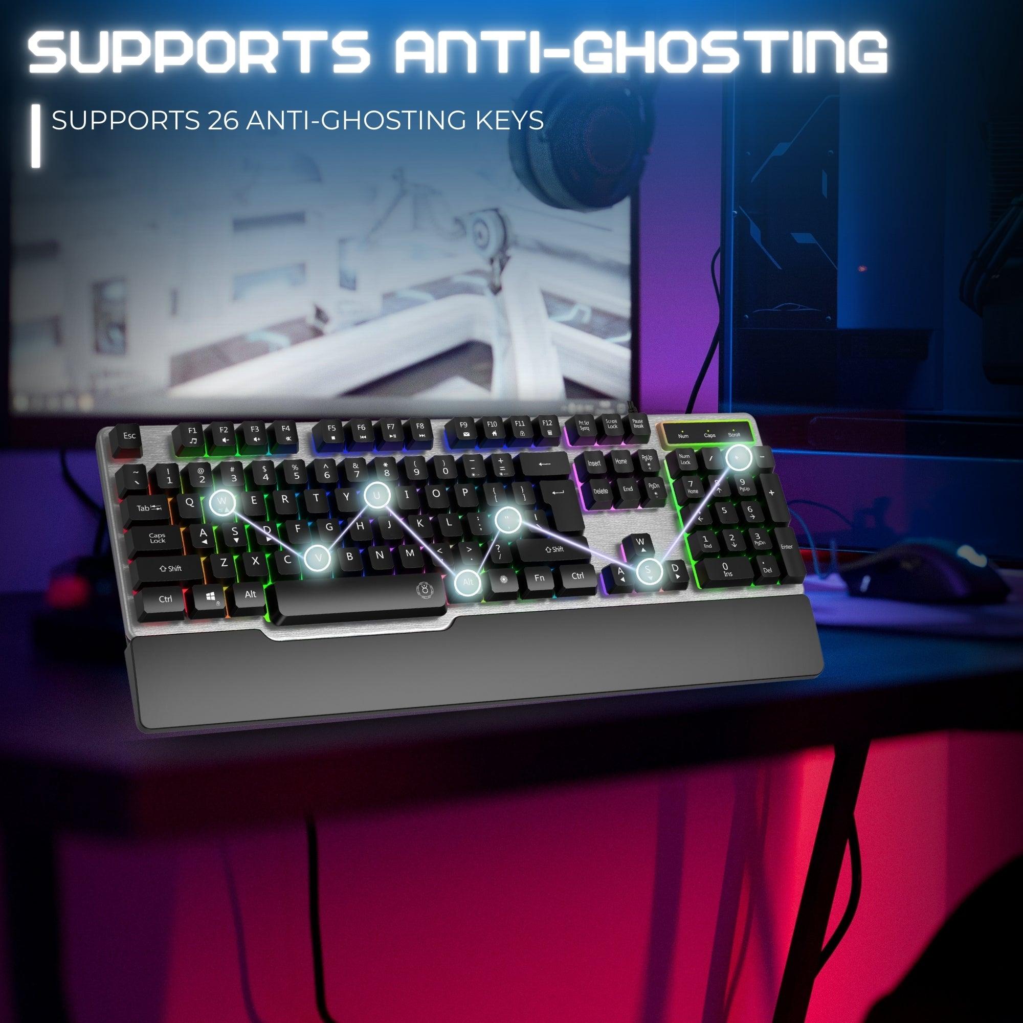 Dr Luxur® ErgoFizz Gaming Membrane Keyboard with Mechanical Key Feel With Ergonomic Wrist Pad