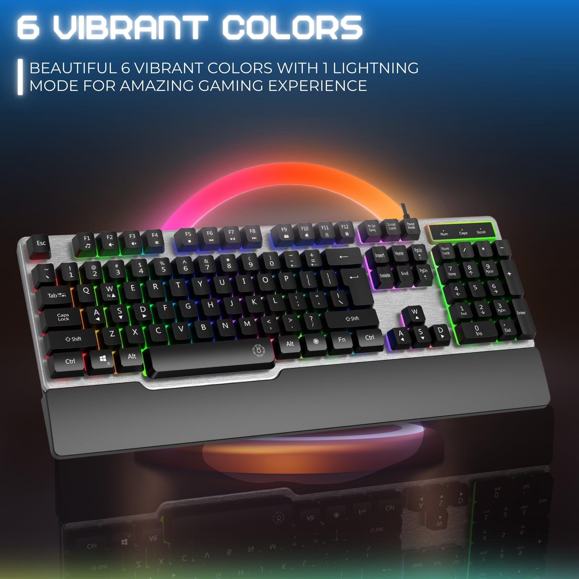 Dr Luxur® ErgoFizz Gaming Membrane Keyboard with Mechanical Key Feel With Ergonomic Wrist Pad