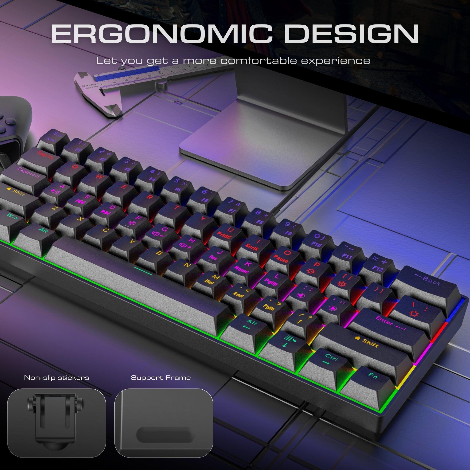 Dr Luxur® Dark Fire 60% Mechanical Keyboard with Type C Cable - 24 Lighting Modes with Blue/Red Switches