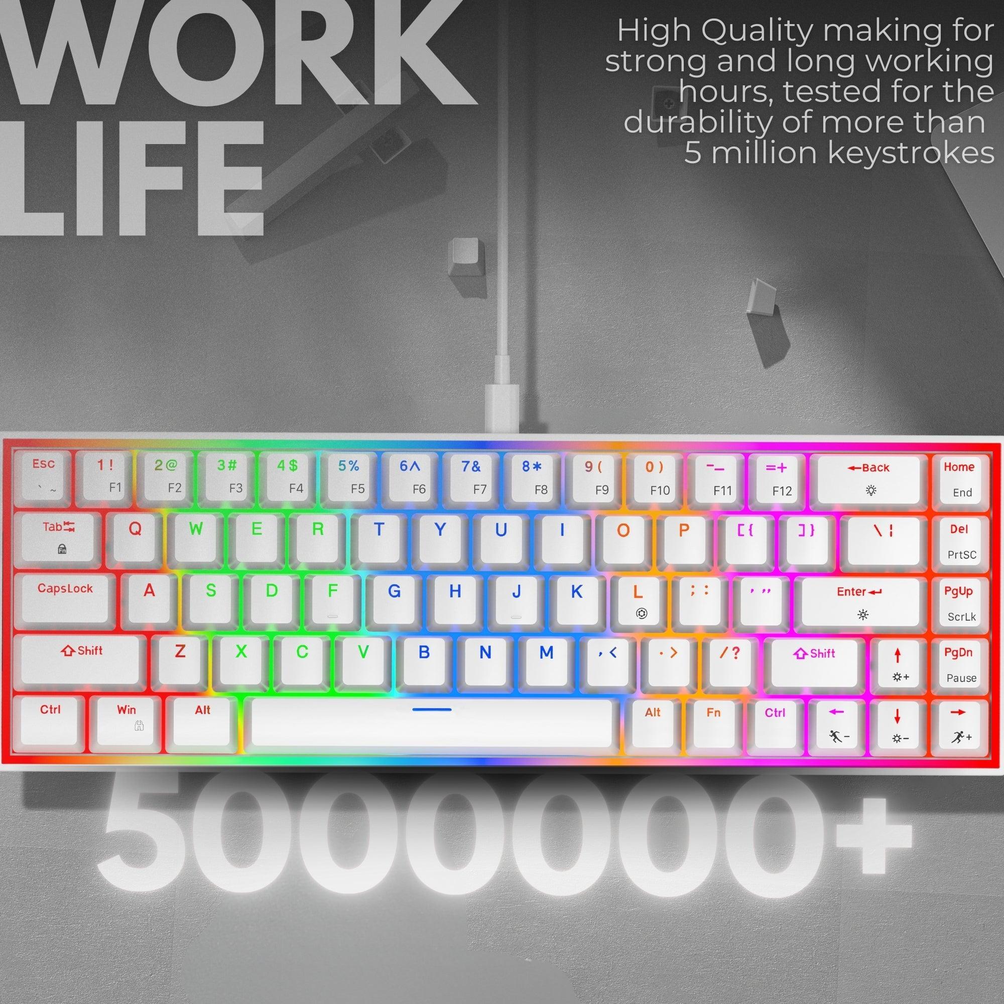 Dr Luxur® Mechanical Keyboard with 68 Keys, w/ OUTEMU Red/Blue Switches, Hot Swappable OUTEMU Switches