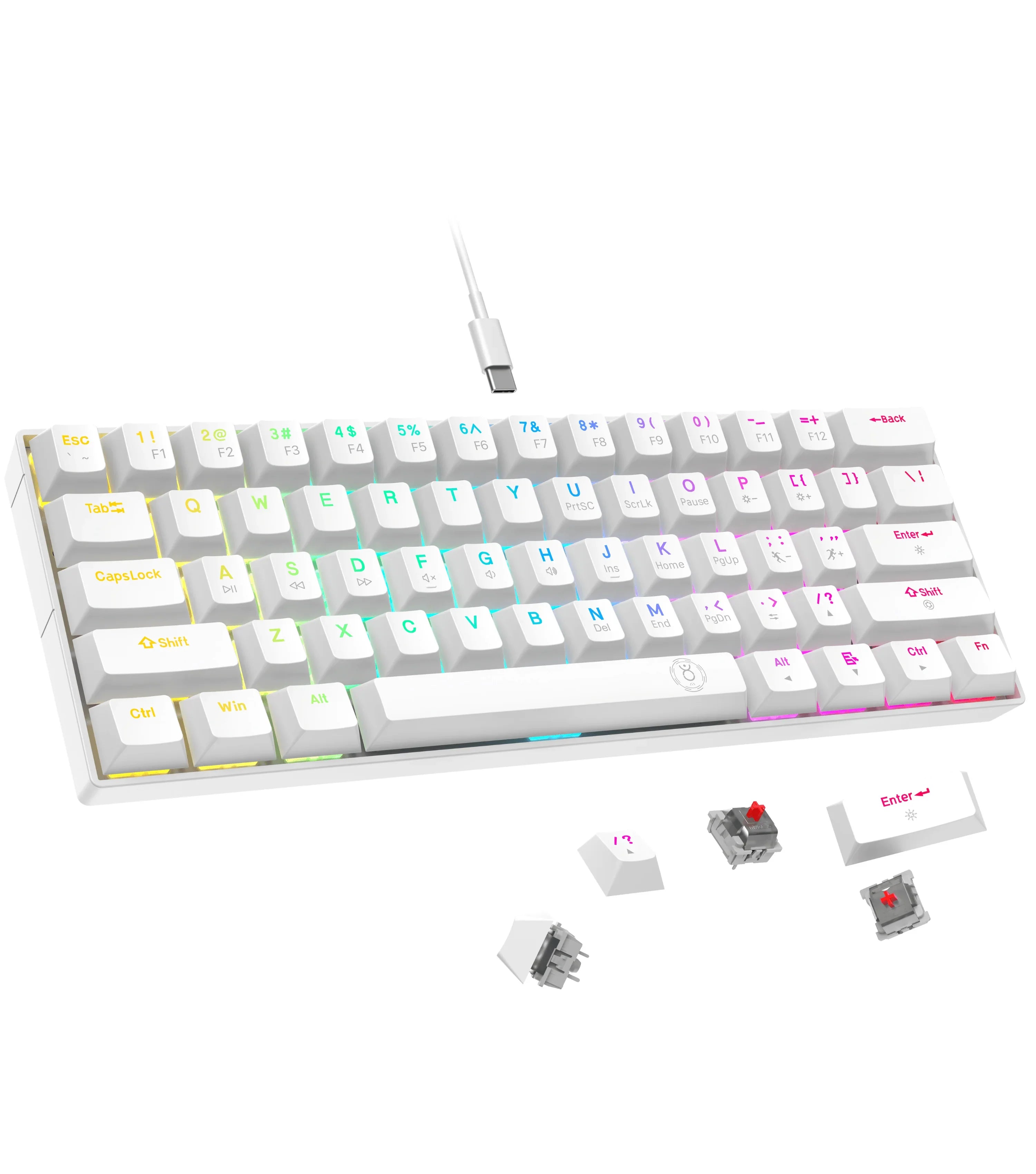 Dr Luxur® Dark Fire 60% Mechanical Keyboard with Type C Cable - 24 Lighting Modes with Blue/Red Switches