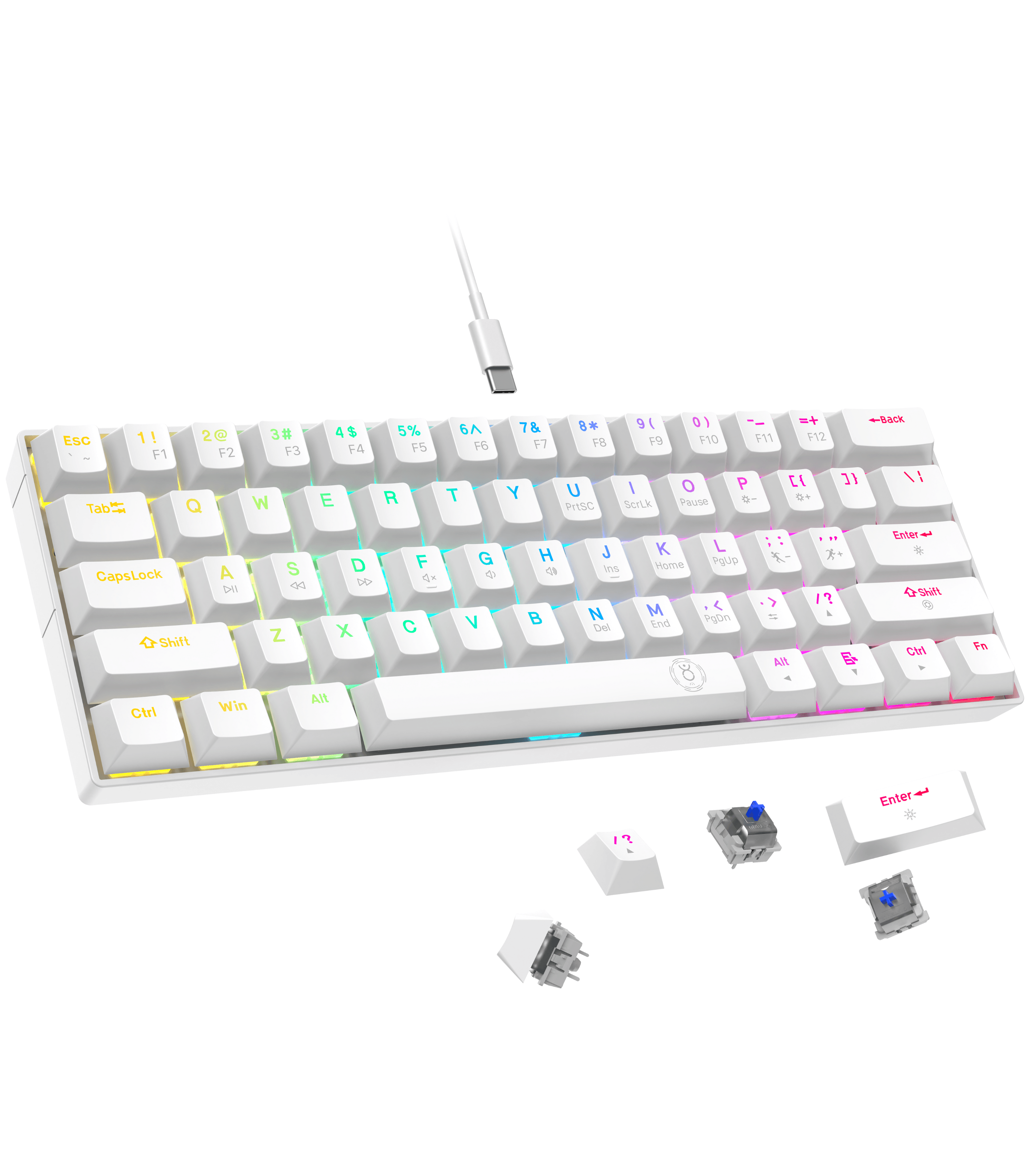 Dr Luxur® Dark Fire 60% Mechanical Keyboard with Type C Cable - 24 Lighting Modes with Blue/Red Switches