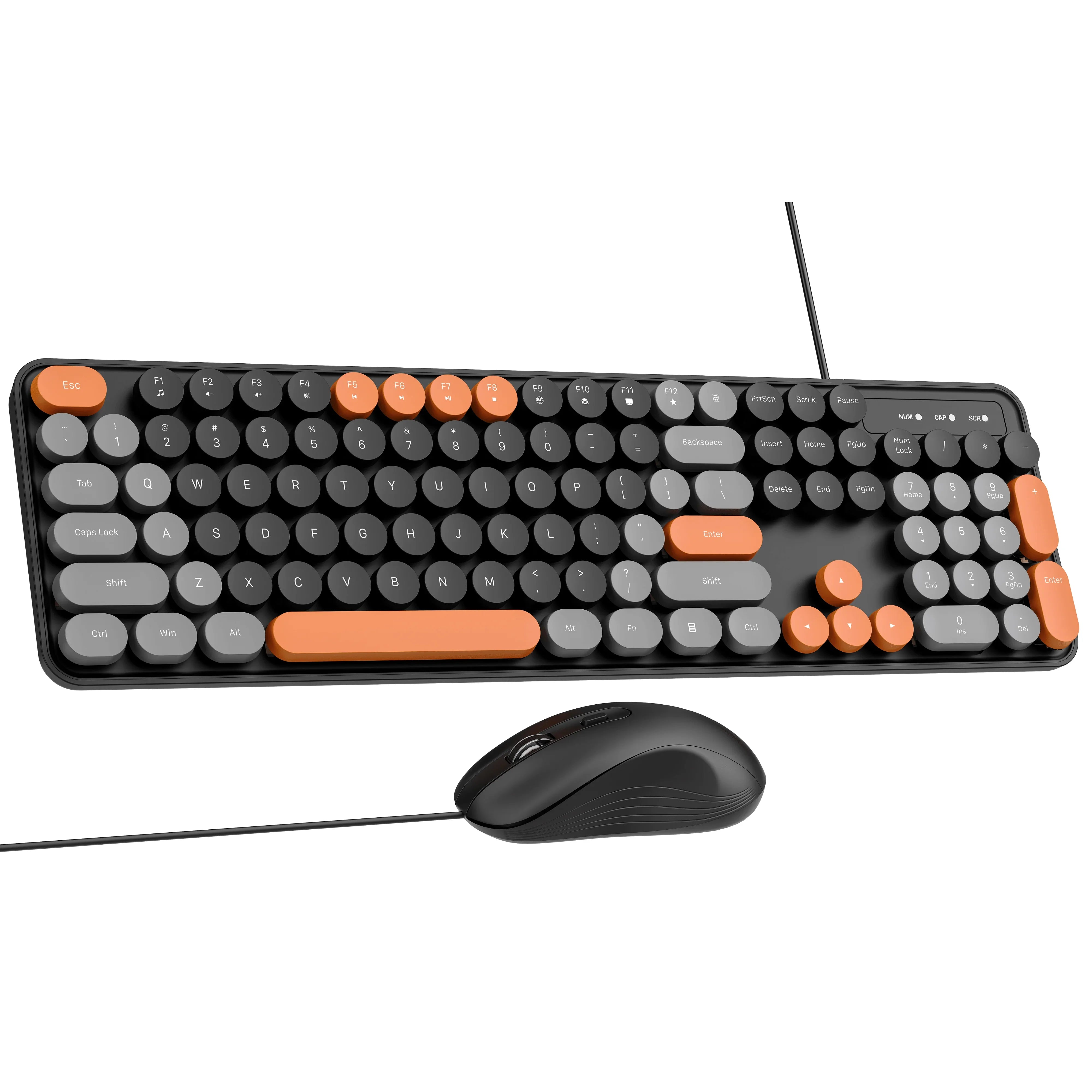 Dr Luxur® Mysterio Wired Typewriter Style Keyboard and Mouse Combo, 104 Keys, Colourful Round Keycaps, for Windows, Mac, PC, Laptop, Desktop