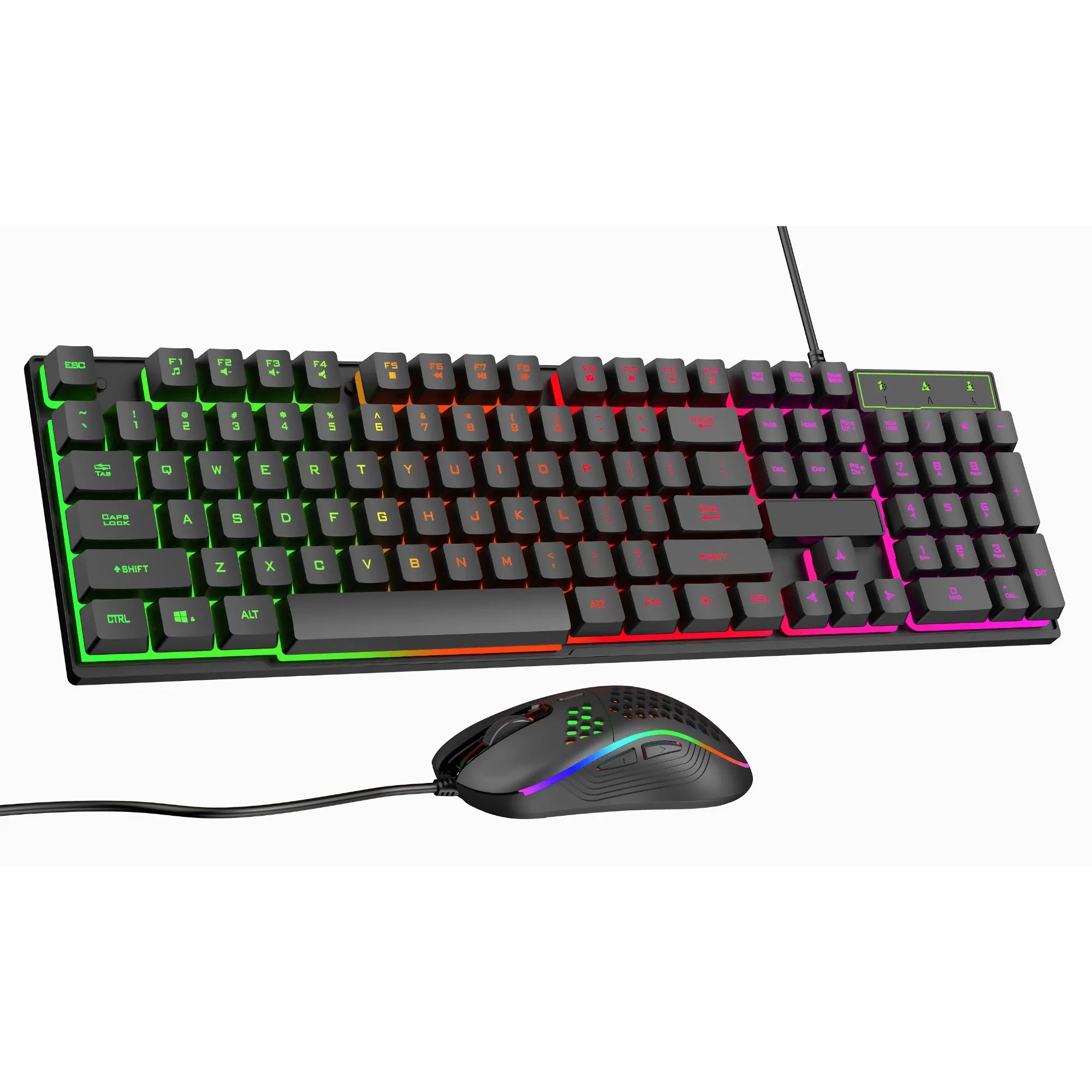 Dr Luxur® Fireball Ergonomic Keyboard and Mouse Combo, 104 Keys with Laser Keycaps, Rainbow Backlight Effect, Anti Ghosting Keys and Adjustable 5 DPI Modes Upto 7200 for Gaming and Work