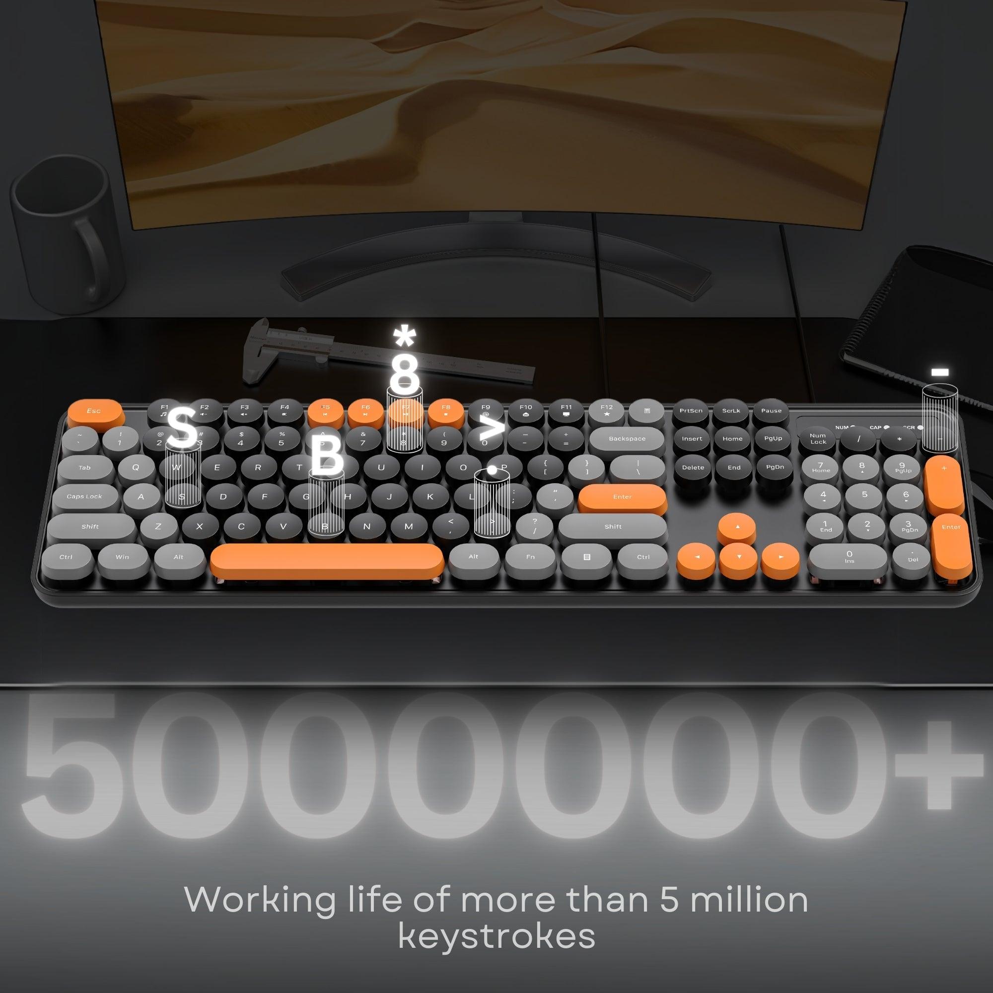 Dr Luxur® Mysterio Wired Typewriter Style Keyboard and Mouse Combo, 104 Keys, Colourful Round Keycaps, for Windows, Mac, PC, Laptop, Desktop