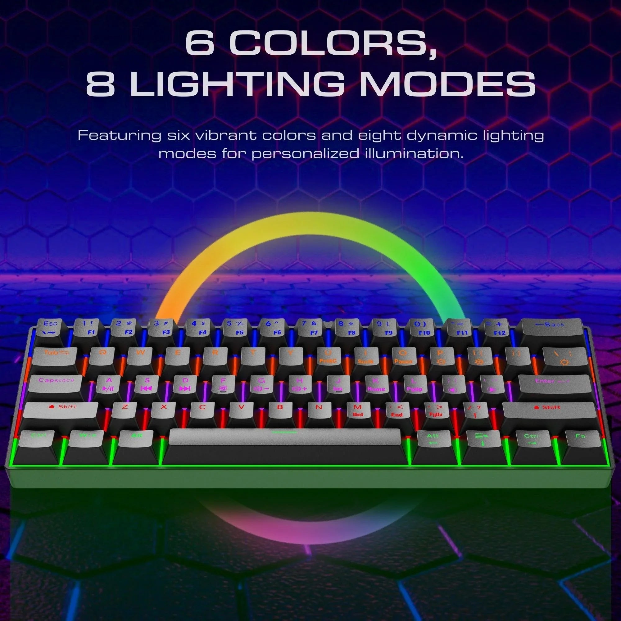 Dr Luxur® Dark Fire 60% Mechanical Keyboard with Type C Cable - 24 Lighting Modes with Blue/Red Switches