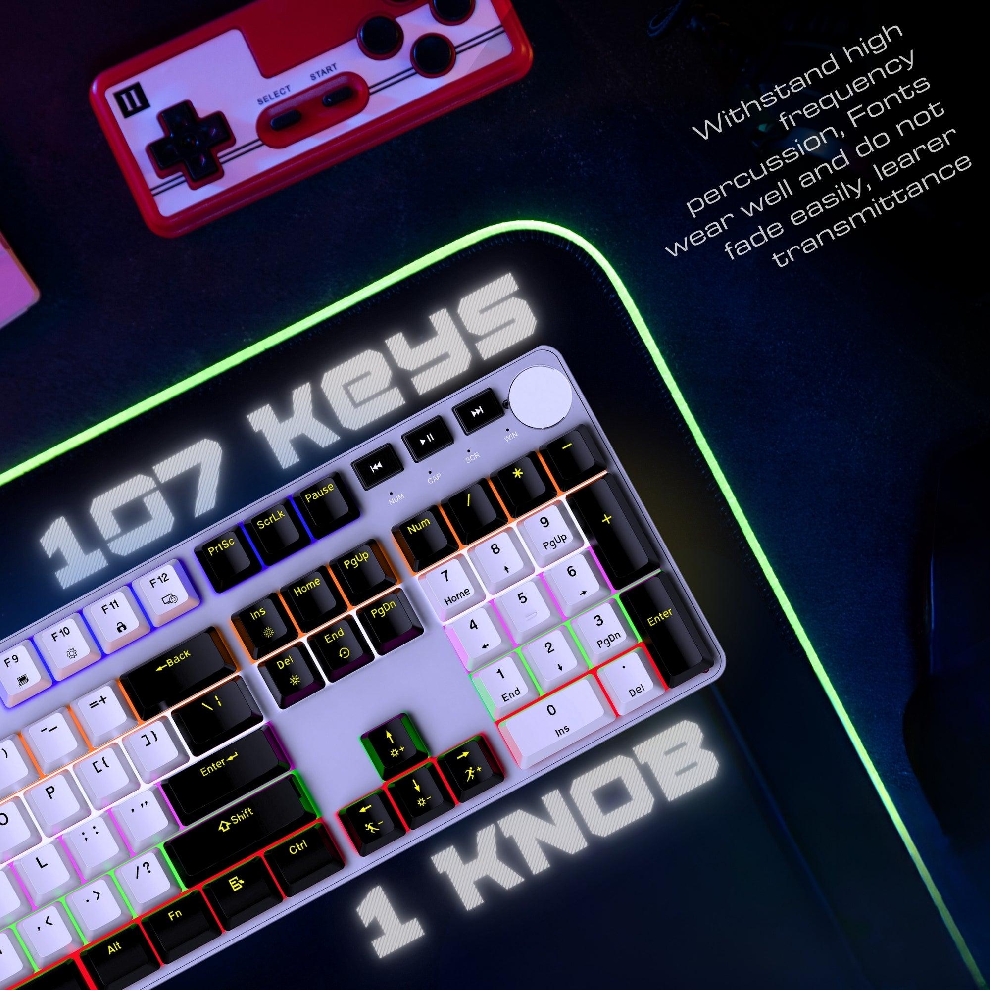 Dr Luxur® Brute Wired Mechancial Keyboard, Anti ghosting Gaming Keyboard, OUTEMU Linear Red/Blue Switches, with 107 Keys, 20 Lighting Modes and 50 Million keystrokes, Wired