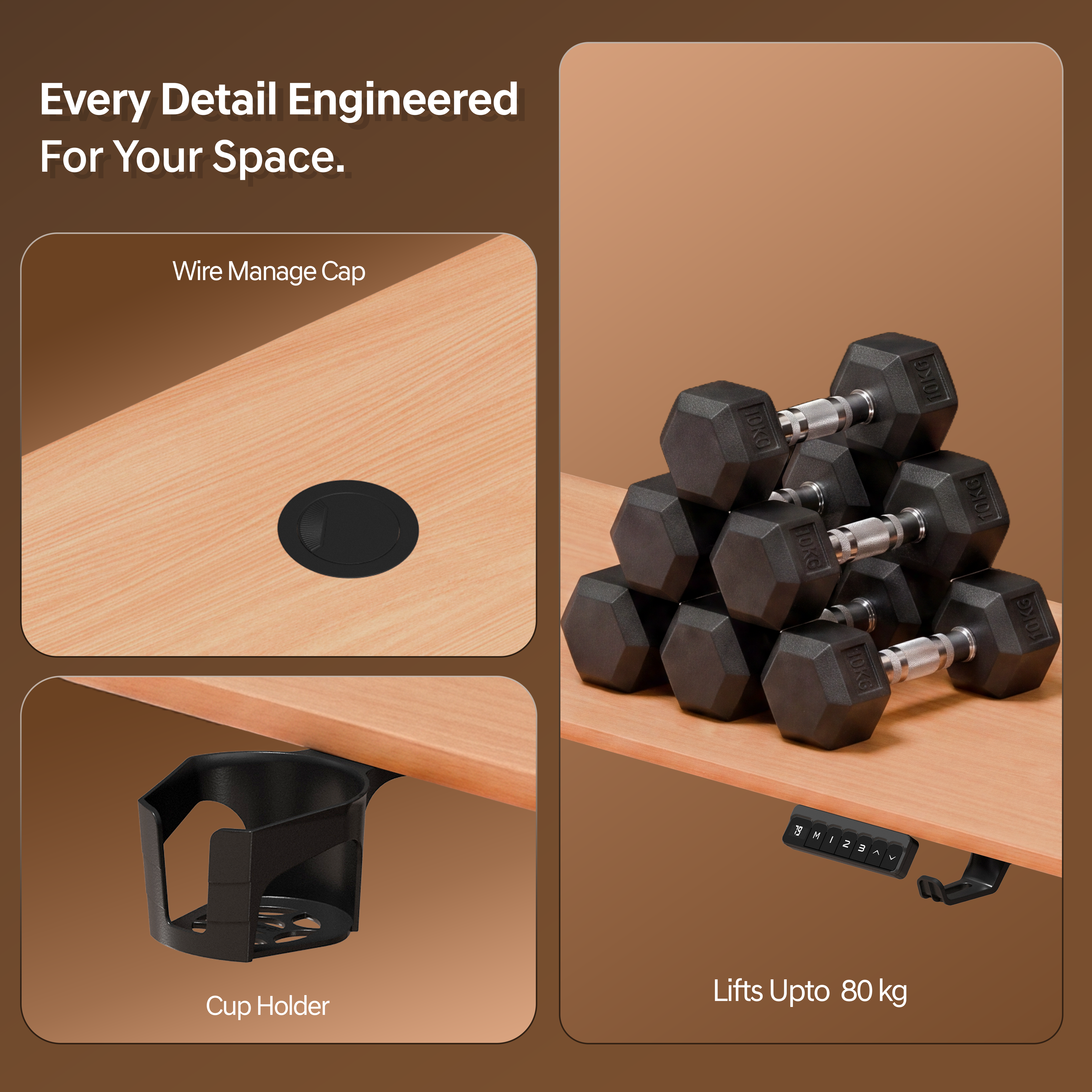 DrLuxur Stallion Height Adjustable Desk With Three Memory Preset , Adjustable Height , 70-114 cm (Estate Oak)