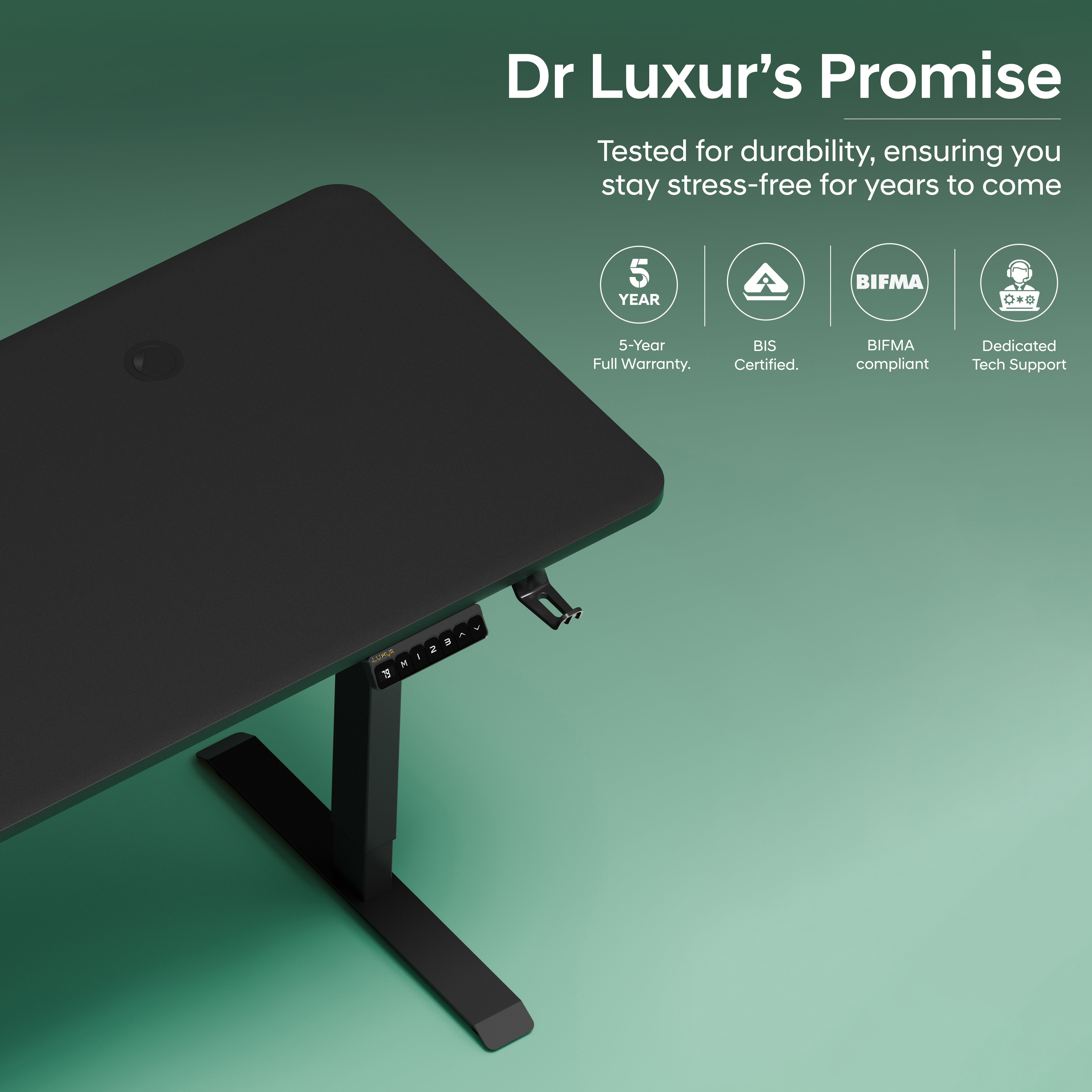 DrLuxur Stallion Height Adjustable Desk With Three Memory Preset , Adjustable Height , 70-114 cm (Black)