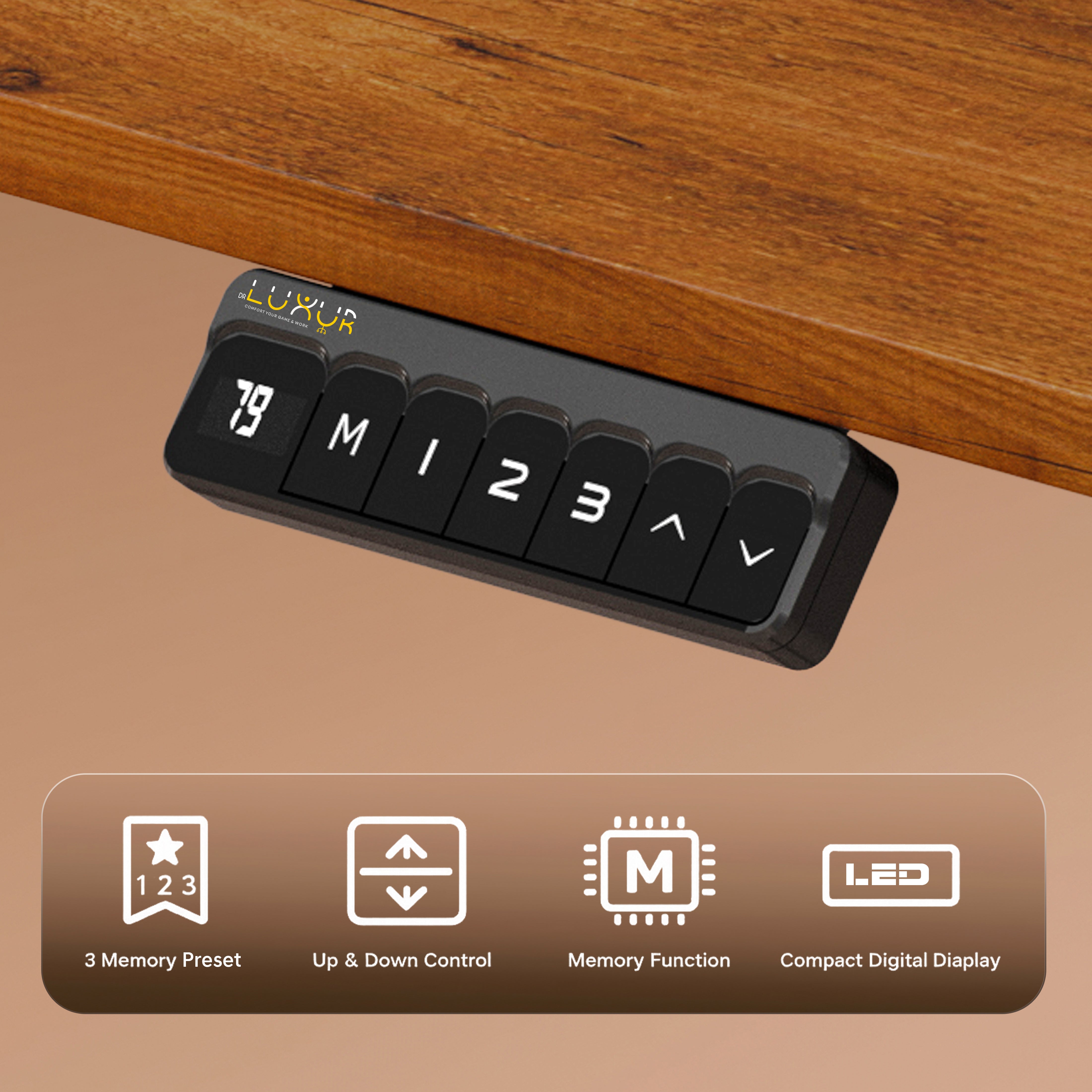 DrLuxur Stallion Height Adjustable Desk With Three Memory Preset , Adjustable Height , 70-114 cm (Honey Pine)