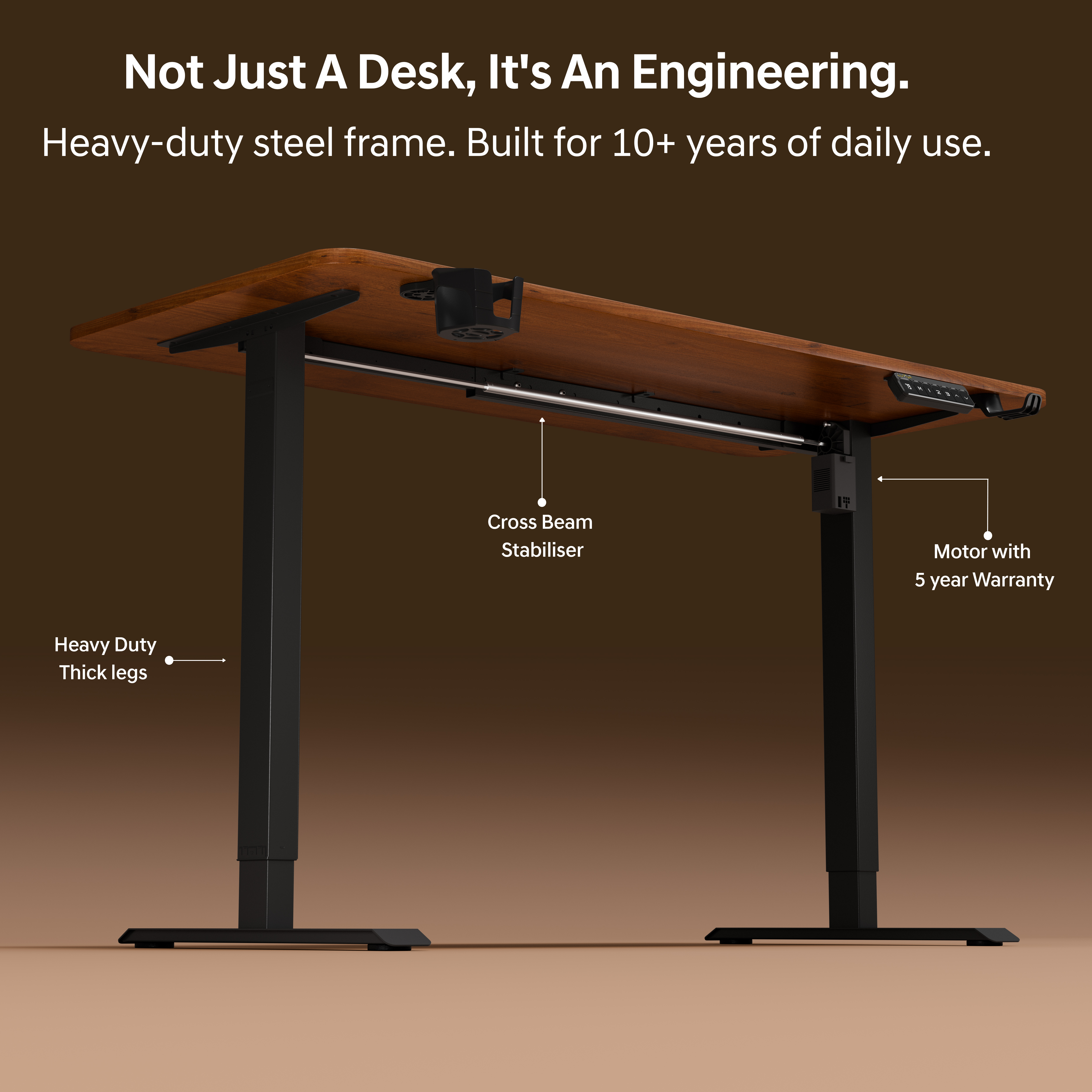DrLuxur Stallion Height Adjustable Desk With Three Memory Preset , Adjustable Height , 70-114 cm (Honey Pine)