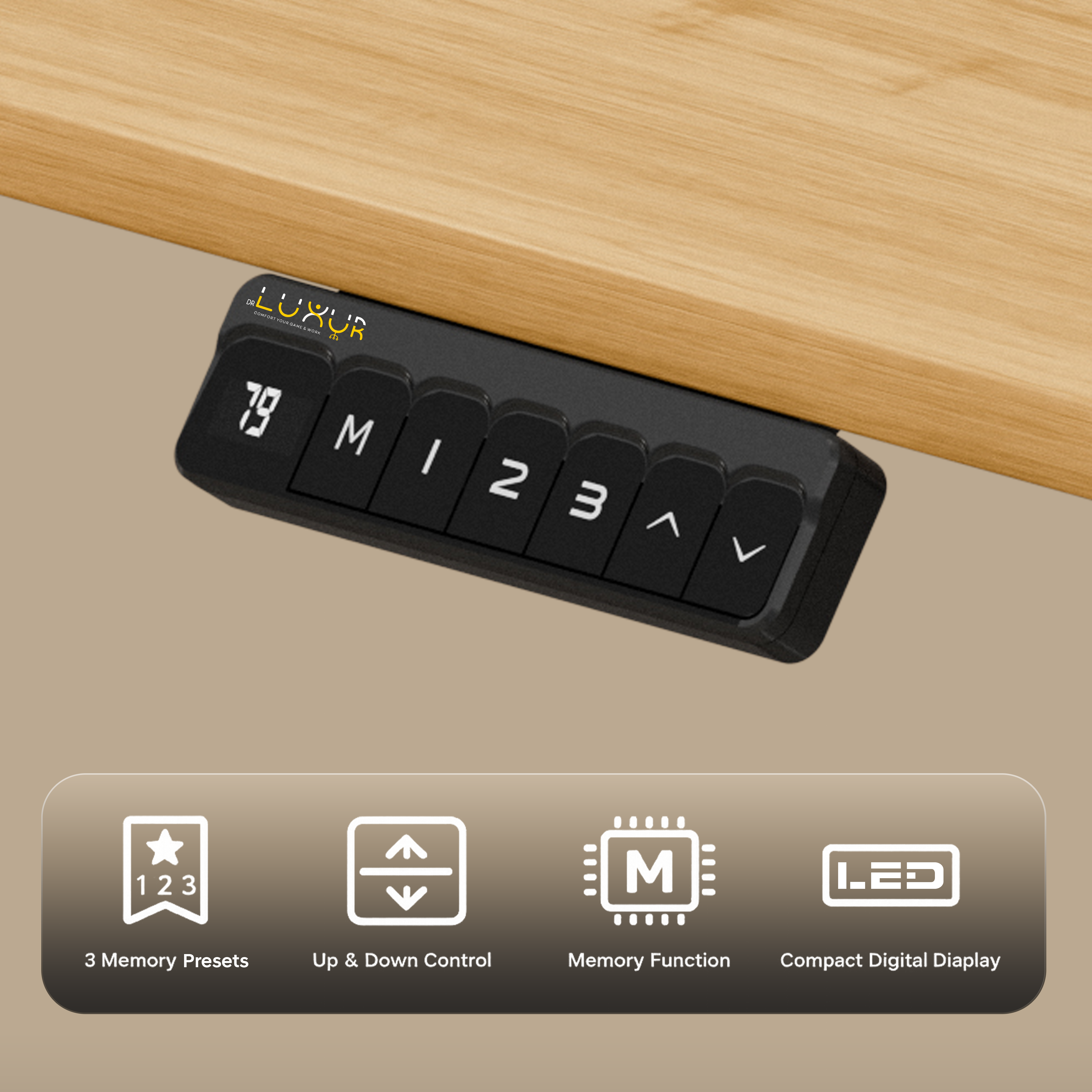 DrLuxur Stallion Height Adjustable Desk With Three Memory Preset , Adjustable Height , 70-114 cm