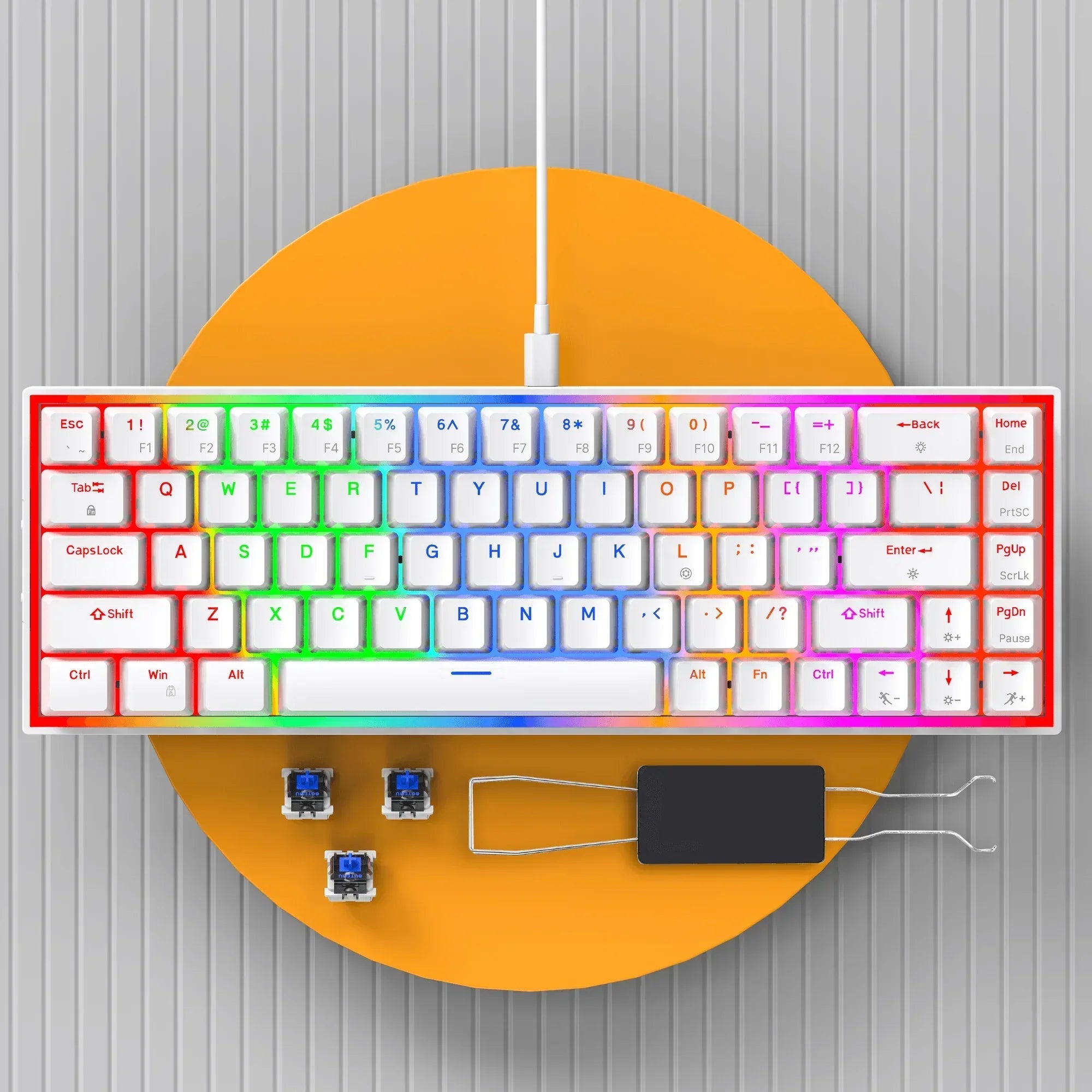 Dr Luxur® Mechanical Keyboard with 68 Keys, w/ OUTEMU Red/Blue Switches, Hot Swappable OUTEMU Switches