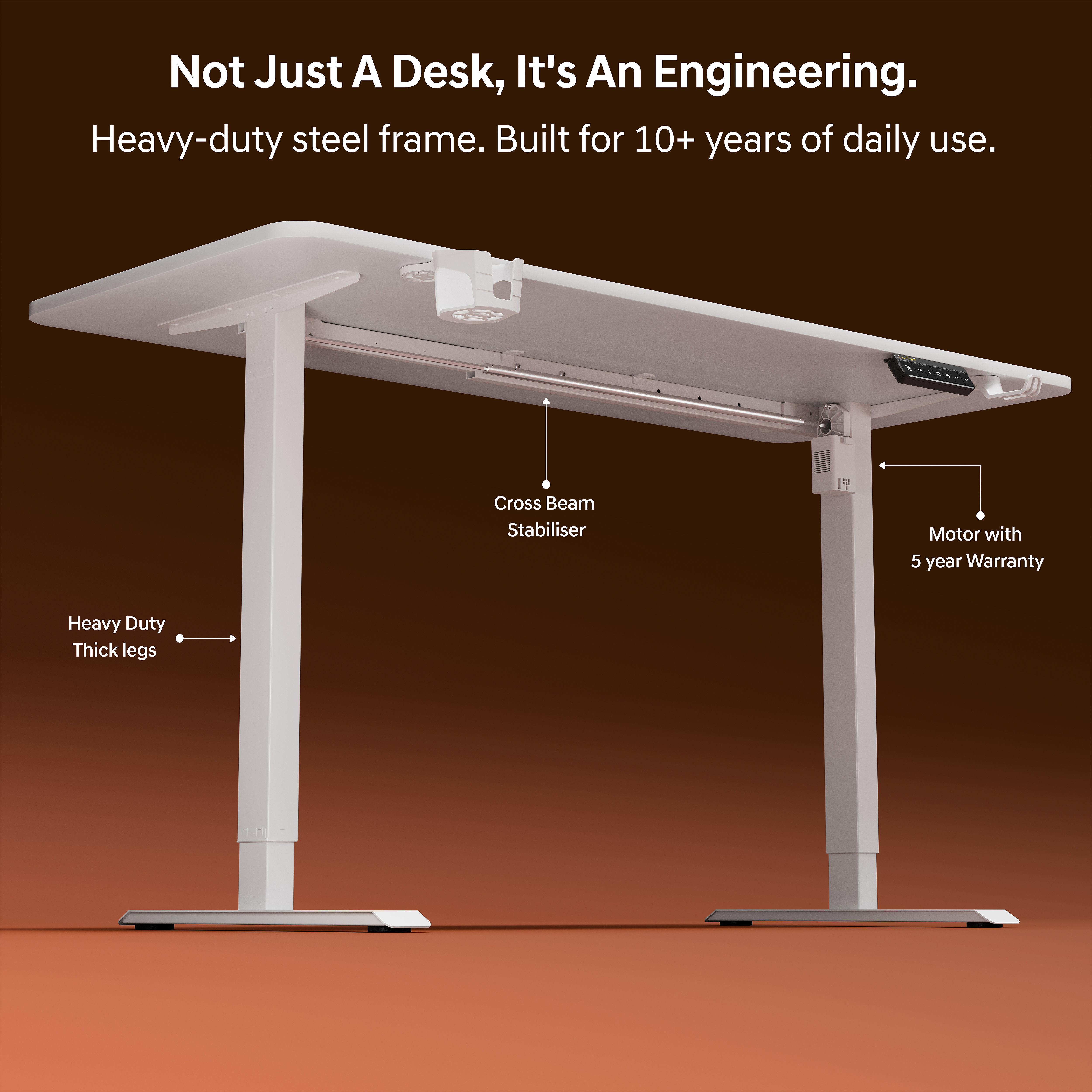 DrLuxur Stallion Height Adjustable Desk With Three Memory Preset , Adjustable Height , 70-114 cm (White)