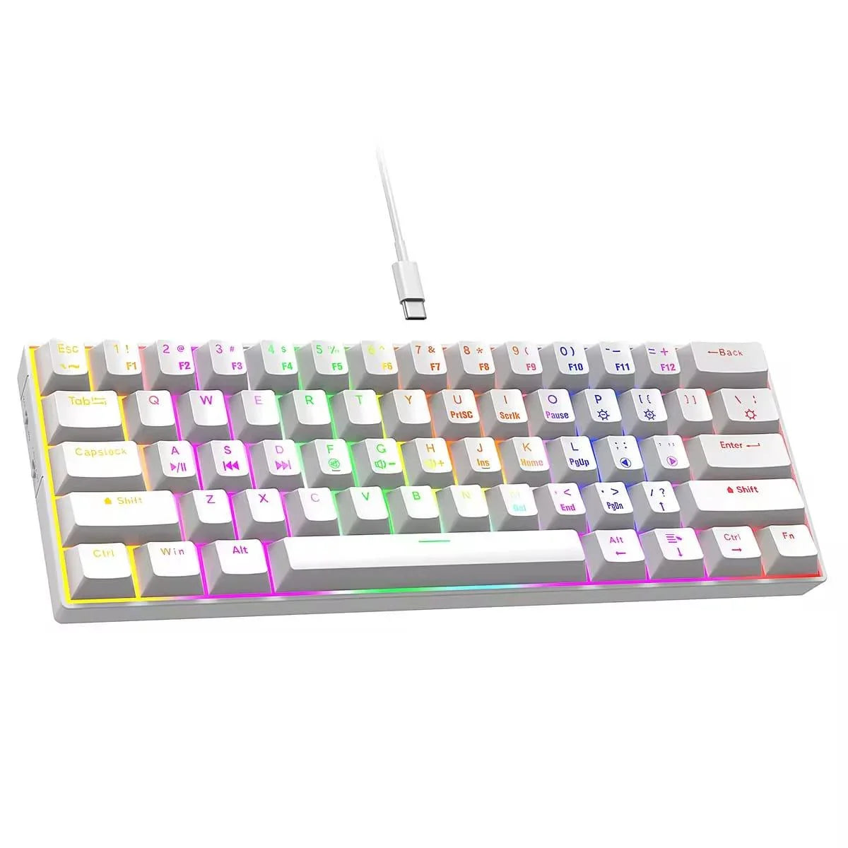 Dr Luxur® Dark Fire 60% Mechanical Keyboard with Type C Cable - 24 Lighting Modes with Blue/Red Switches