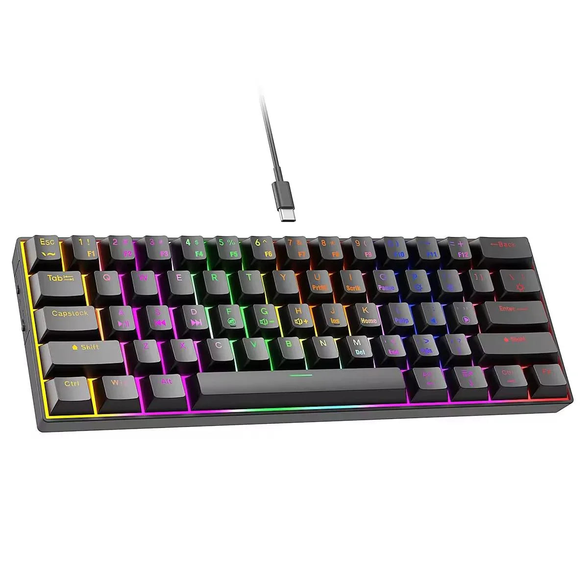 Dr Luxur® Dark Fire 60% Mechanical Keyboard with Type C Cable - 24 Lighting Modes with Blue/Red Switches