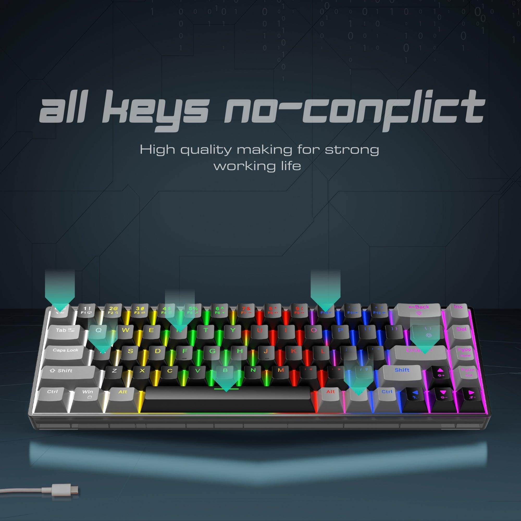 Dr Luxur® Shadow Mechanical Keyboard with 68 Keys - Gaming Keyboard with Blue Switches
