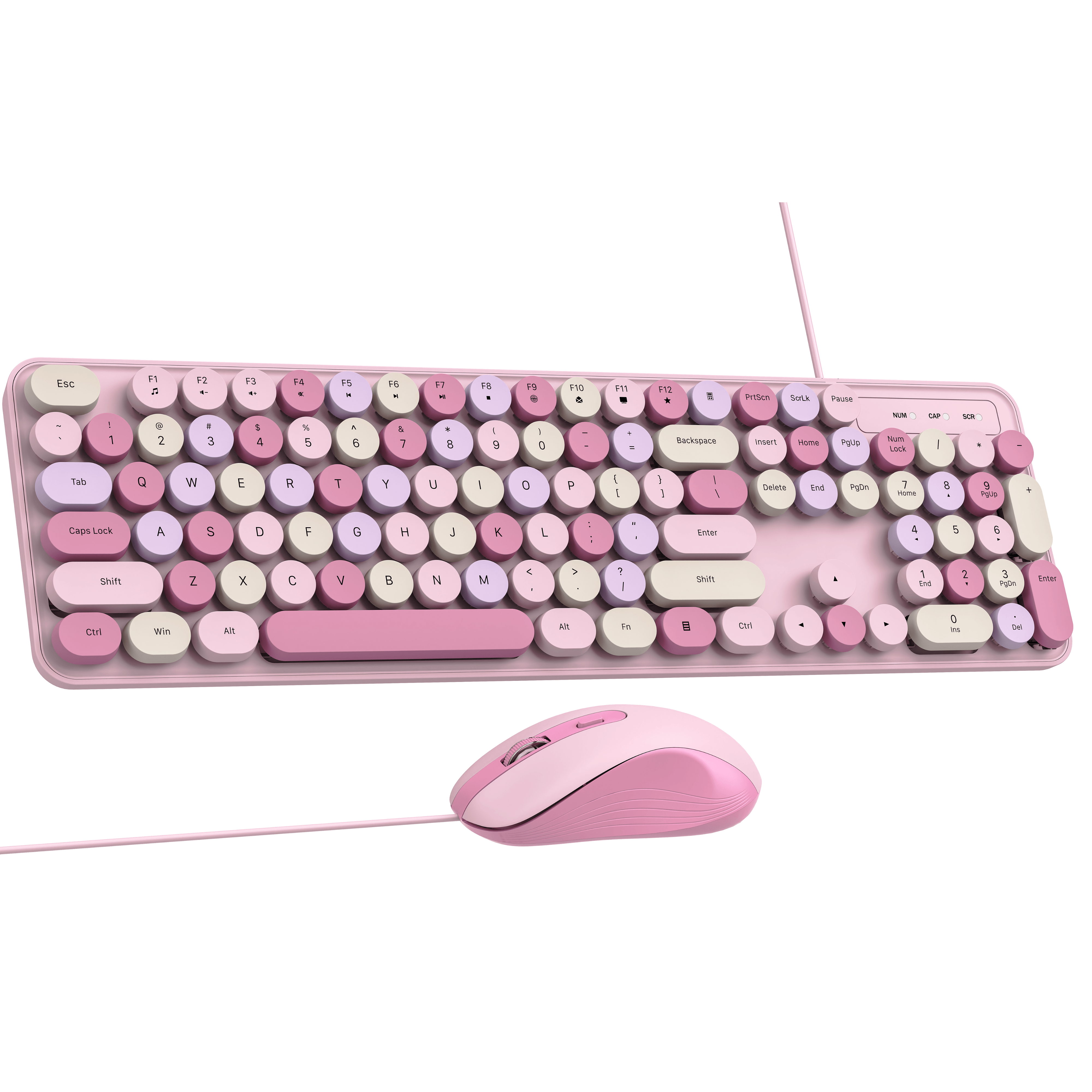 Dr Luxur® Mysterio Wired Typewriter Style Keyboard and Mouse Combo, 104 Keys, Colourful Round Keycaps, for Windows, Mac, PC, Laptop, Desktop