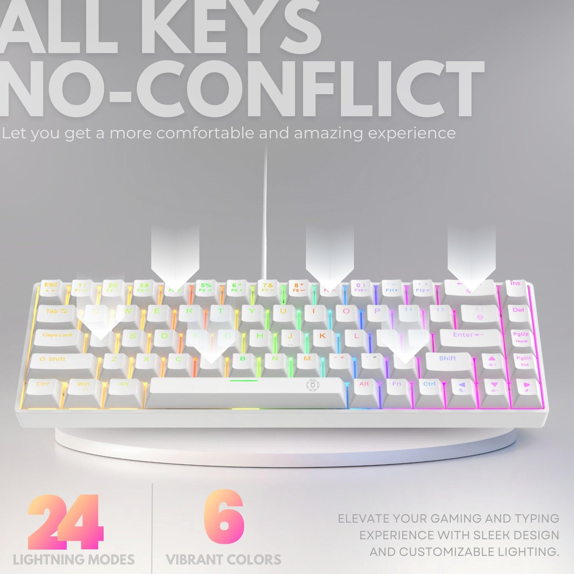 Dr Luxur® Mechanical Keyboard with 68 Keys, w/ OUTEMU Red/Blue Switches, Hot Swappable OUTEMU Switches