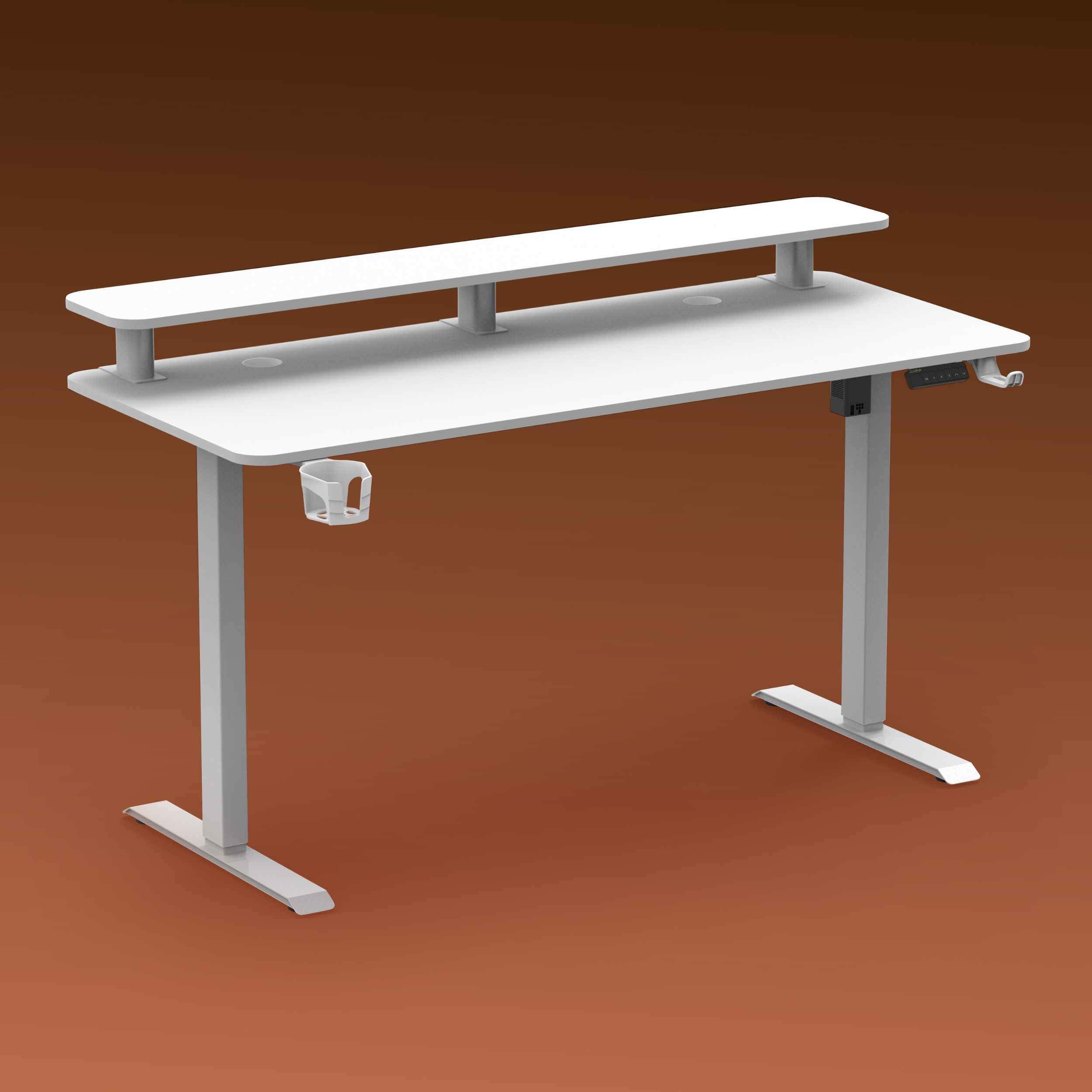 DrLuxur Zenith Momentum Adjustable Desk with Monitor Riser, 70-114 cm , 1400 * 60 cm Table top with child lock and 3 Memory Presets