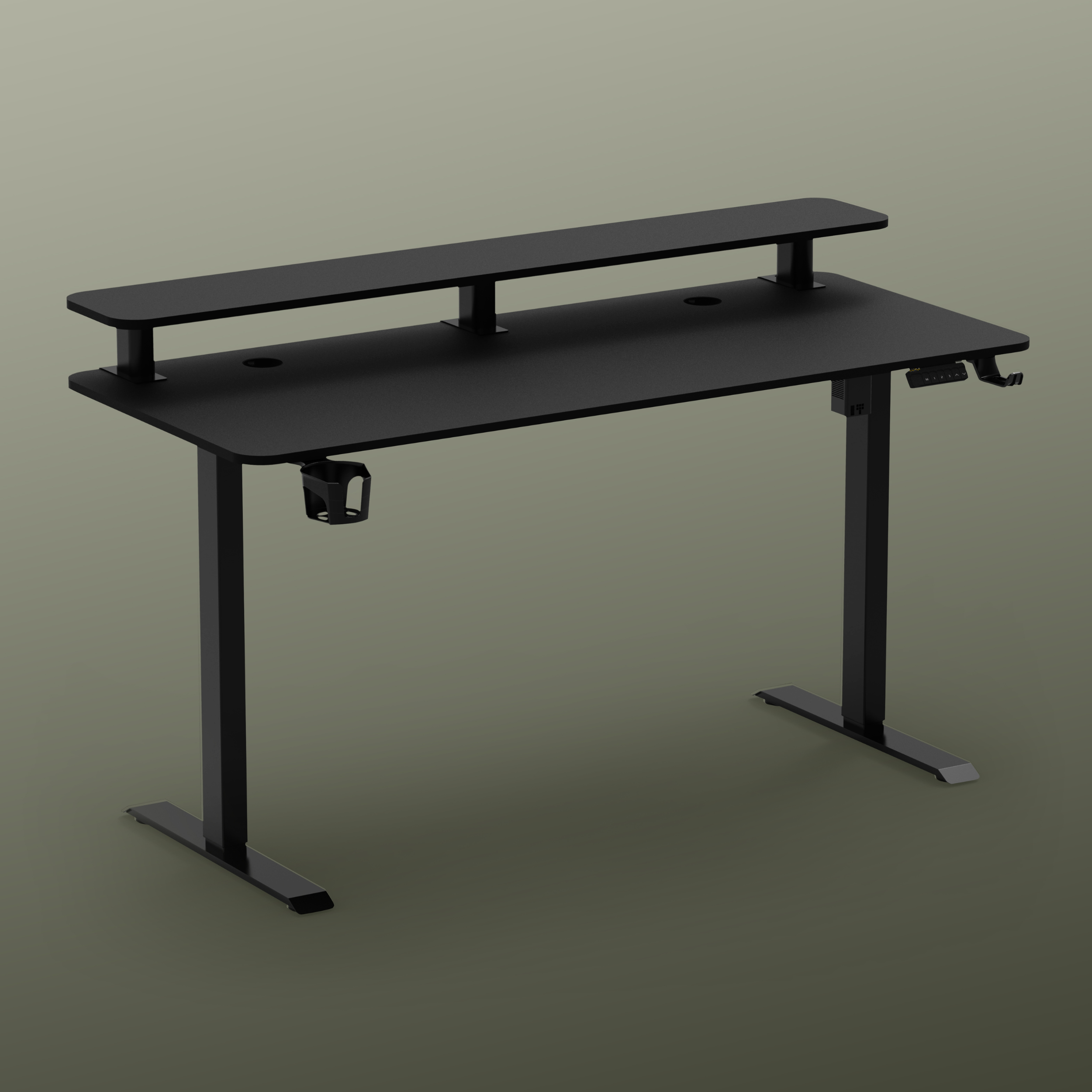 DrLuxur Zenith Momentum Adjustable Desk with Monitor Riser, 70-114 cm , 1400 * 60 cm Table top with child lock and 3 Memory Presets