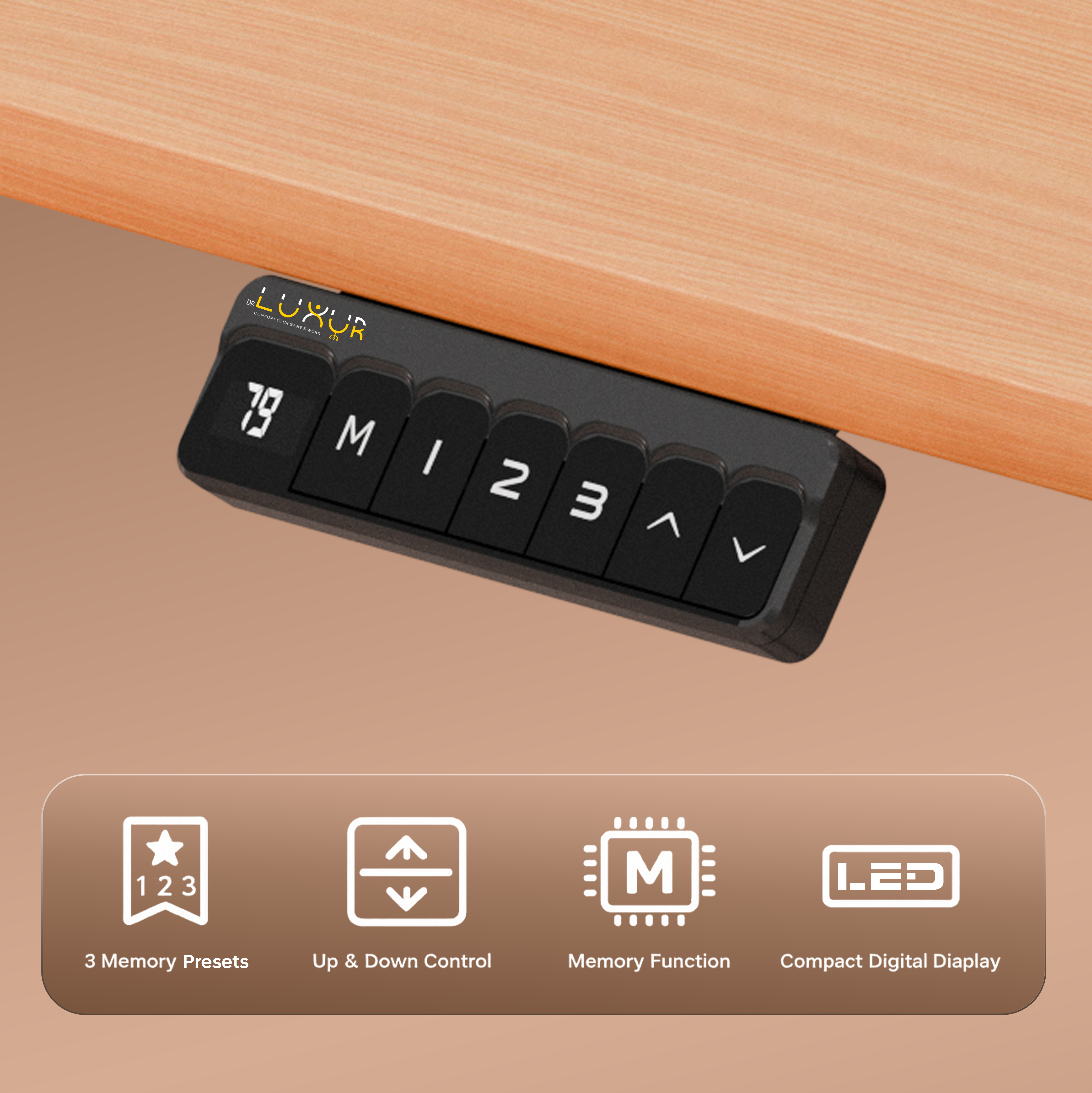 DrLuxur Stallion Height Adjustable Desk With Three Memory Preset , Adjustable Height , 70-114 cm (Estate Oak)