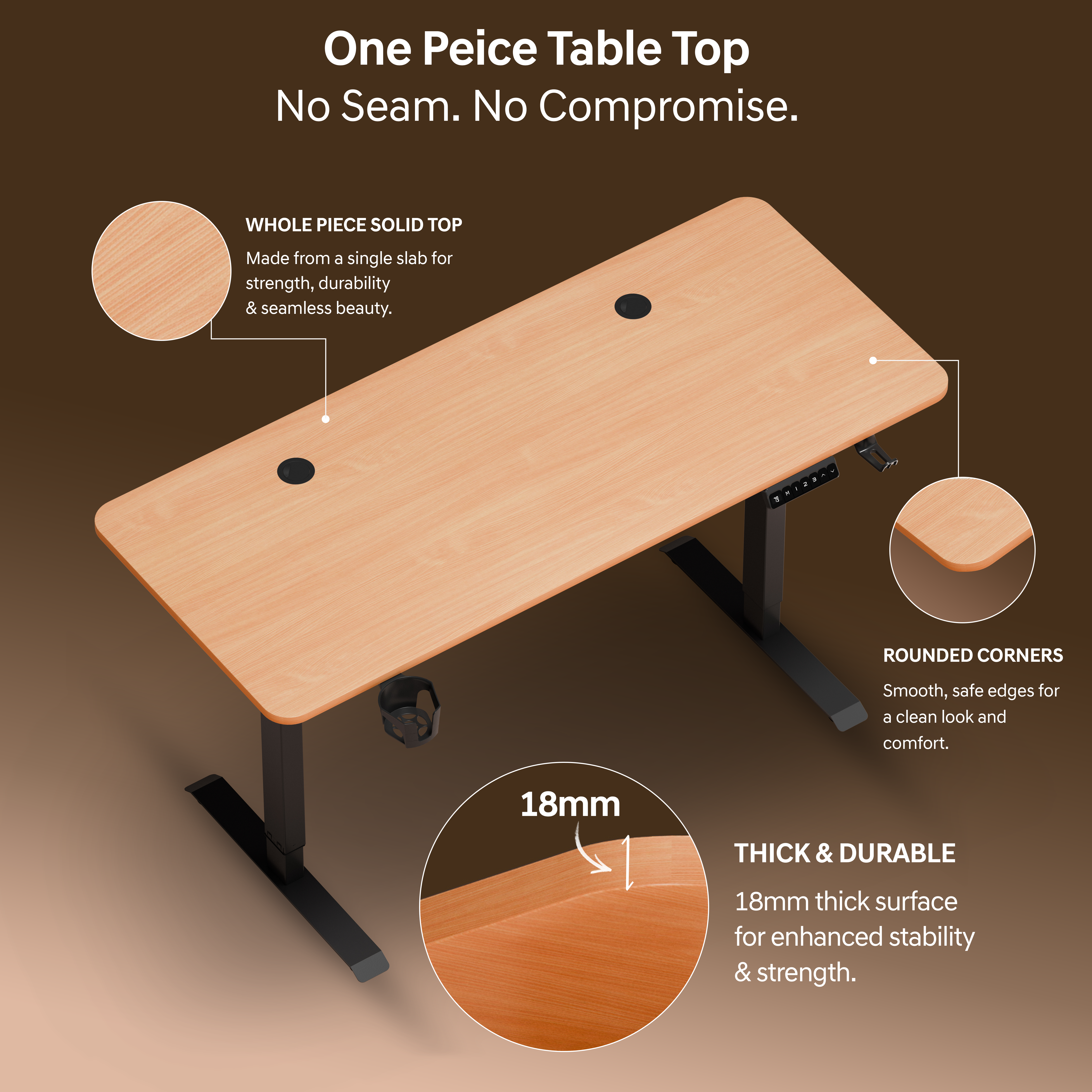 DrLuxur Stallion Height Adjustable Desk With Three Memory Preset , Adjustable Height , 70-114 cm (Estate Oak)