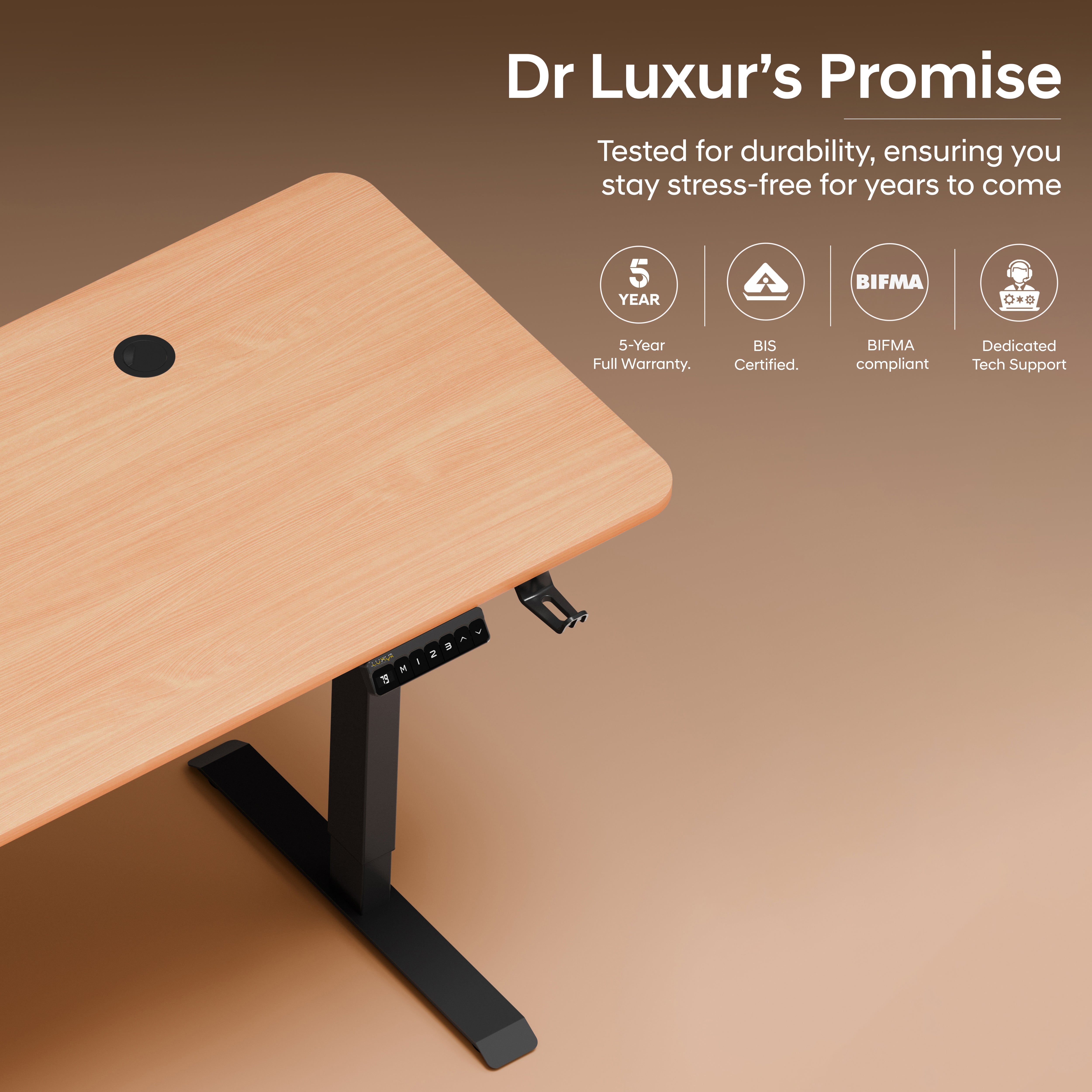 DrLuxur Stallion Height Adjustable Desk With Three Memory Preset , Adjustable Height , 70-114 cm (Estate Oak)