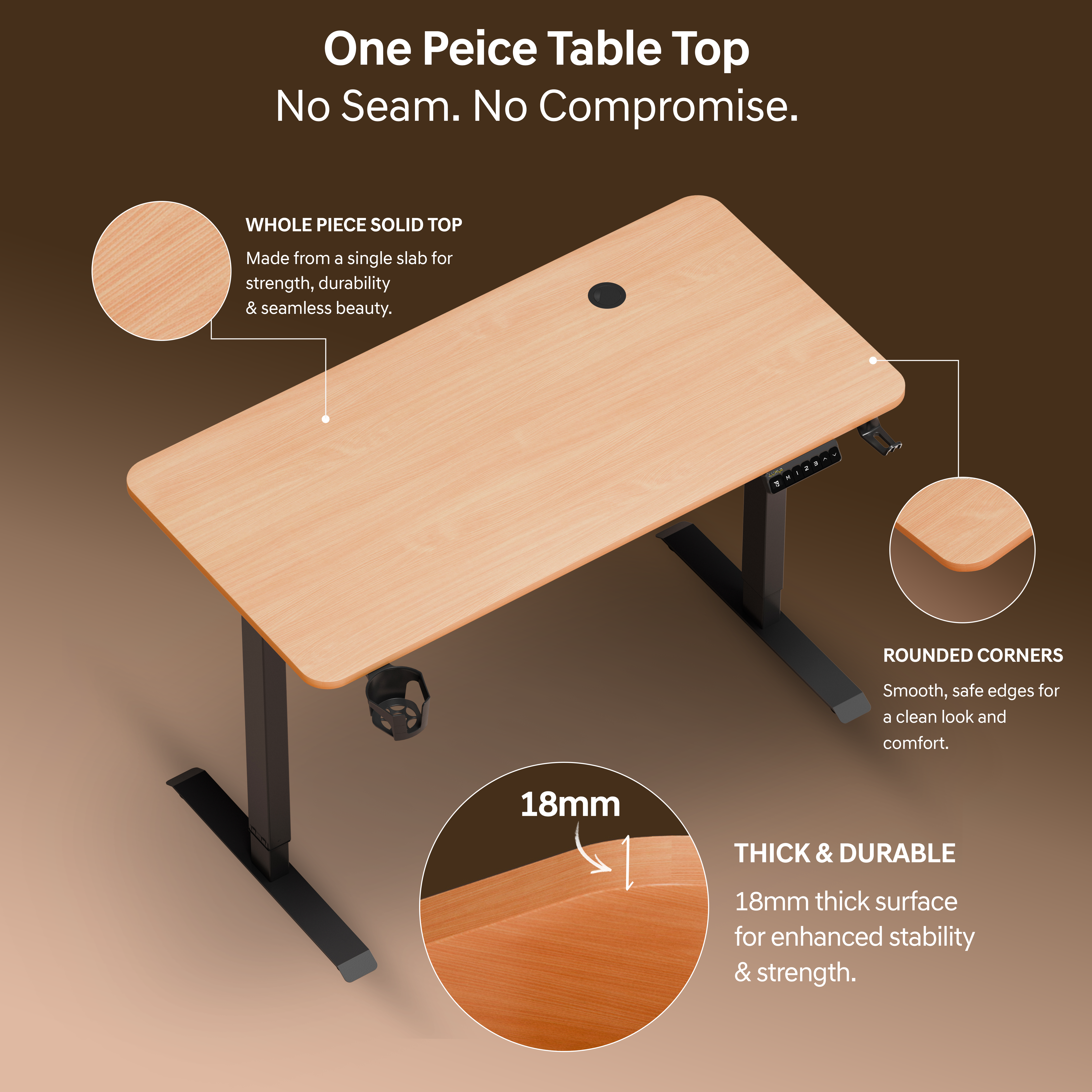 DrLuxur Stallion Height Adjustable Desk With Three Memory Preset , Adjustable Height , 70-114 cm (Estate Oak)