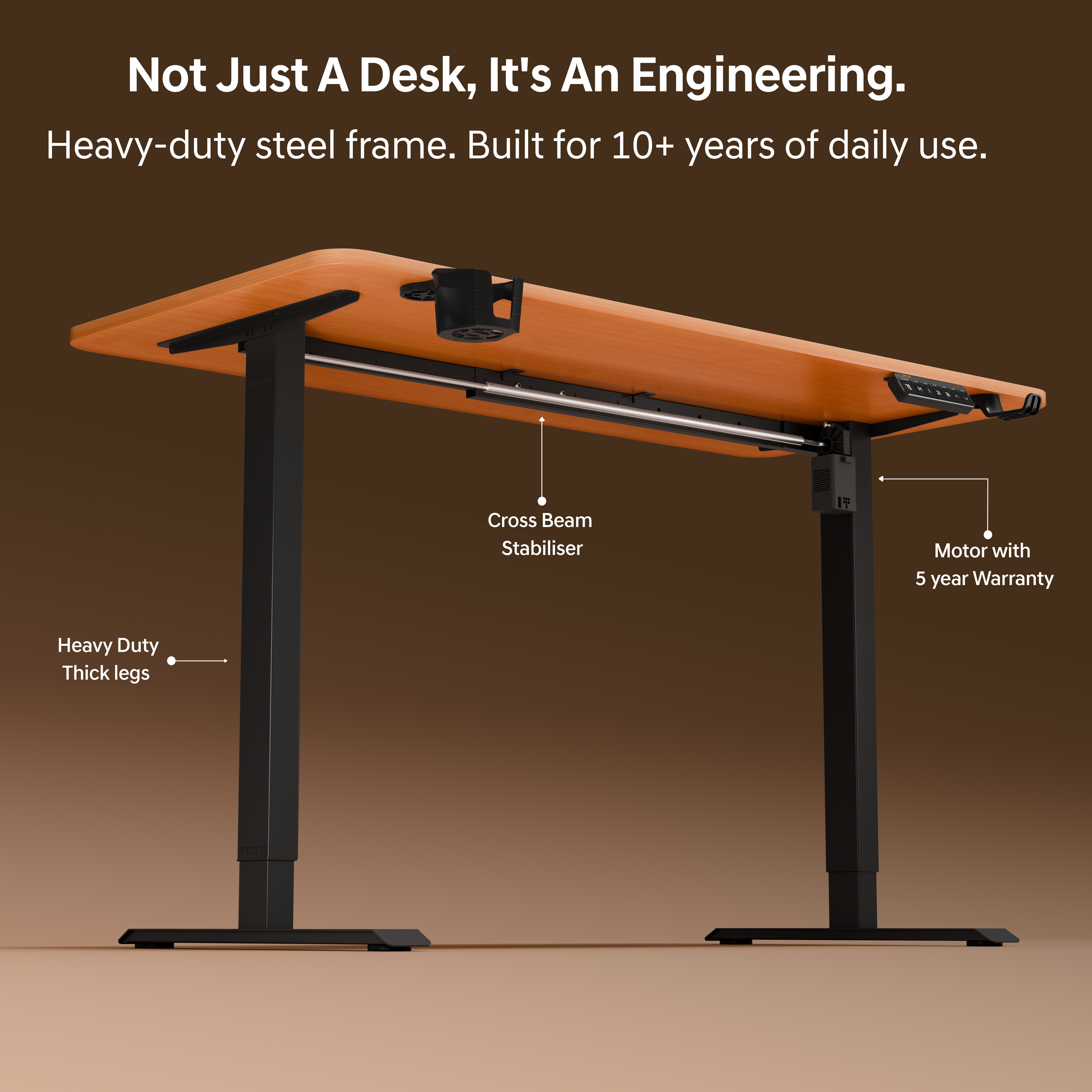 DrLuxur Stallion Height Adjustable Desk With Three Memory Preset , Adjustable Height , 70-114 cm (Estate Oak)
