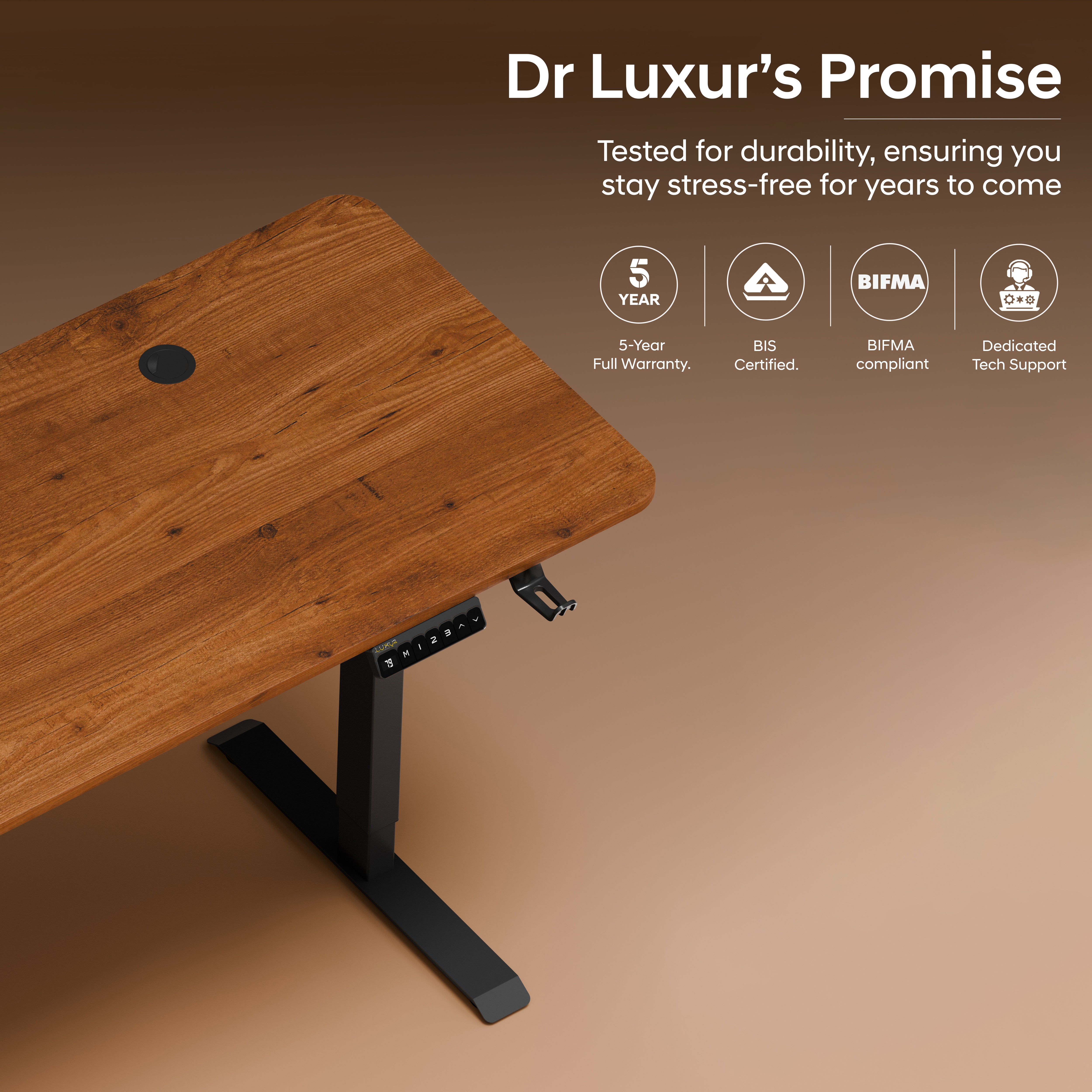 DrLuxur Stallion Height Adjustable Desk With Three Memory Preset , Adjustable Height , 70-114 cm (Honey Pine)