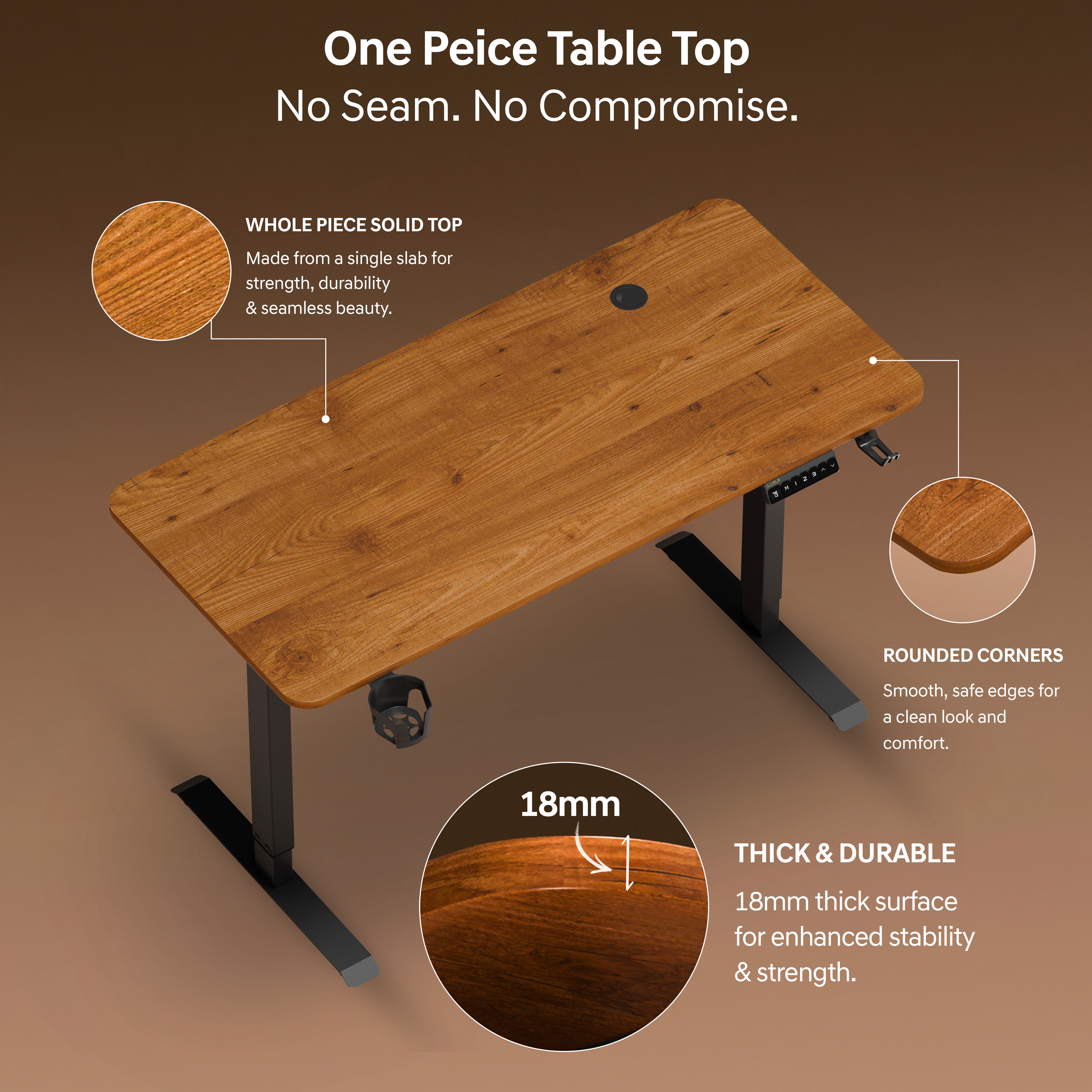 DrLuxur Stallion Height Adjustable Desk With Three Memory Preset , Adjustable Height , 70-114 cm (Honey Pine)