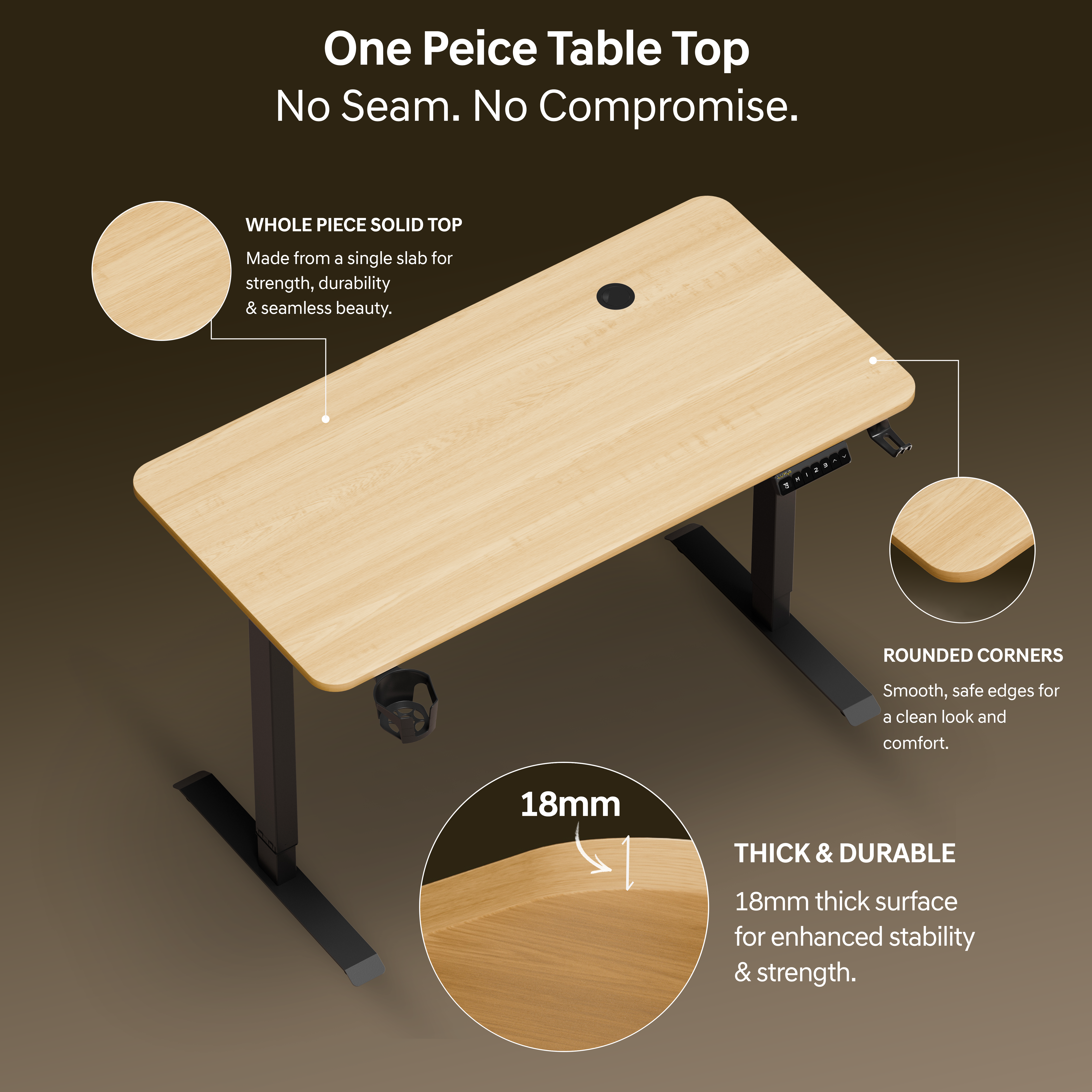 DrLuxur Stallion Height Adjustable Desk With Three Memory Preset , Adjustable Height , 70-114 cm (Satin Maple)