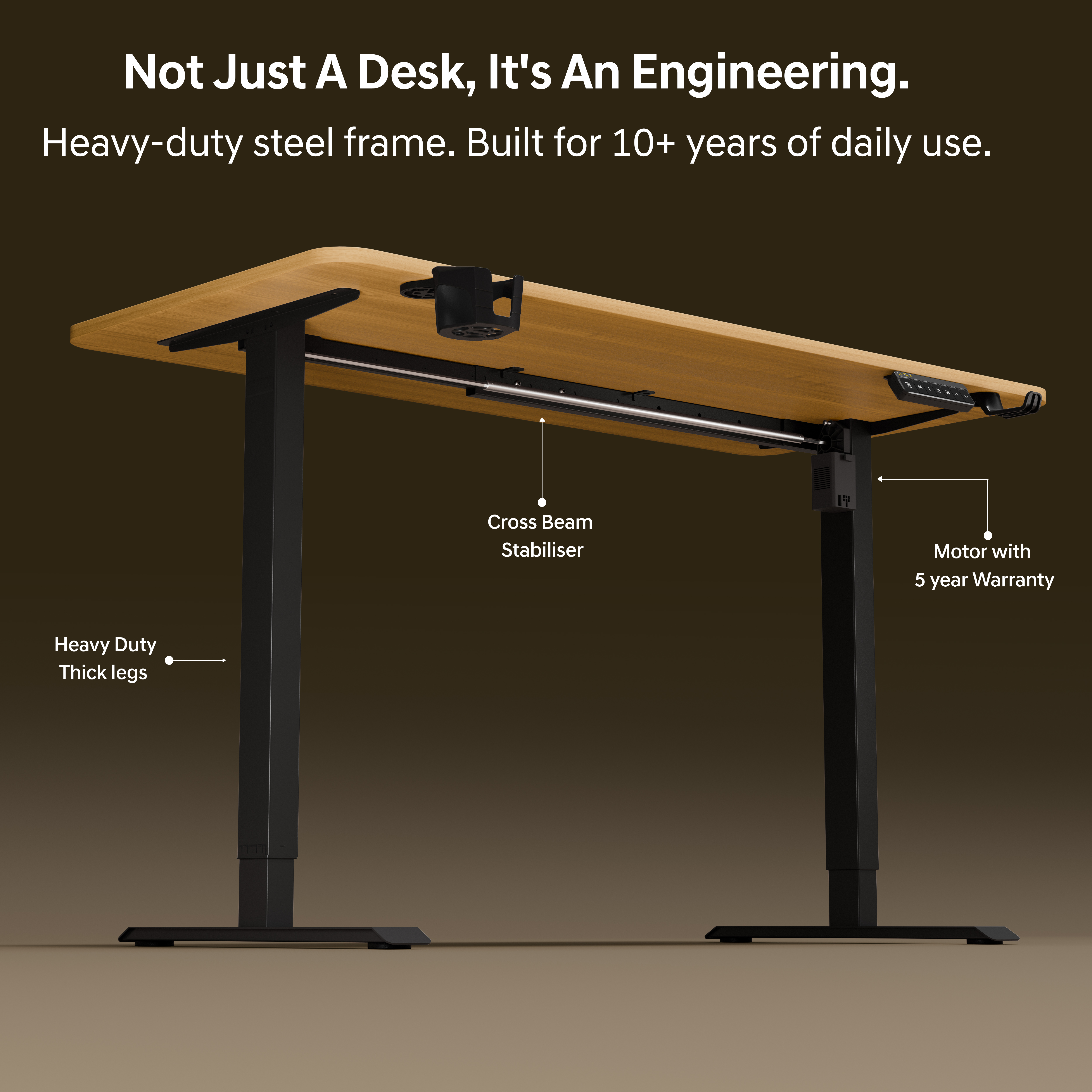 DrLuxur Stallion Height Adjustable Desk With Three Memory Preset , Adjustable Height , 70-114 cm (Satin Maple)