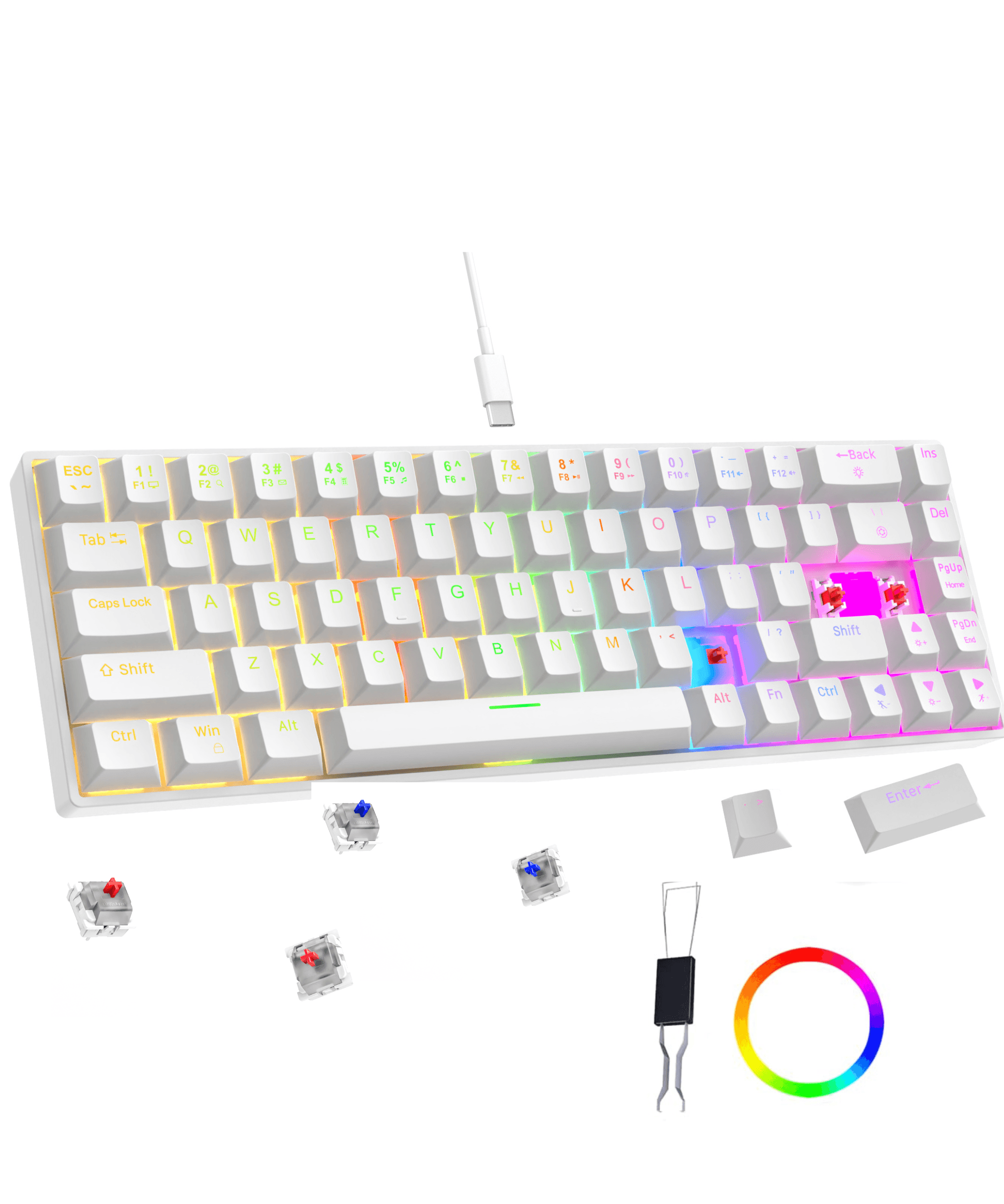 Dr Luxur® Mechanical Keyboard with 68 Keys, w/ OUTEMU Red/Blue Switches, Hot Swappable OUTEMU Switches