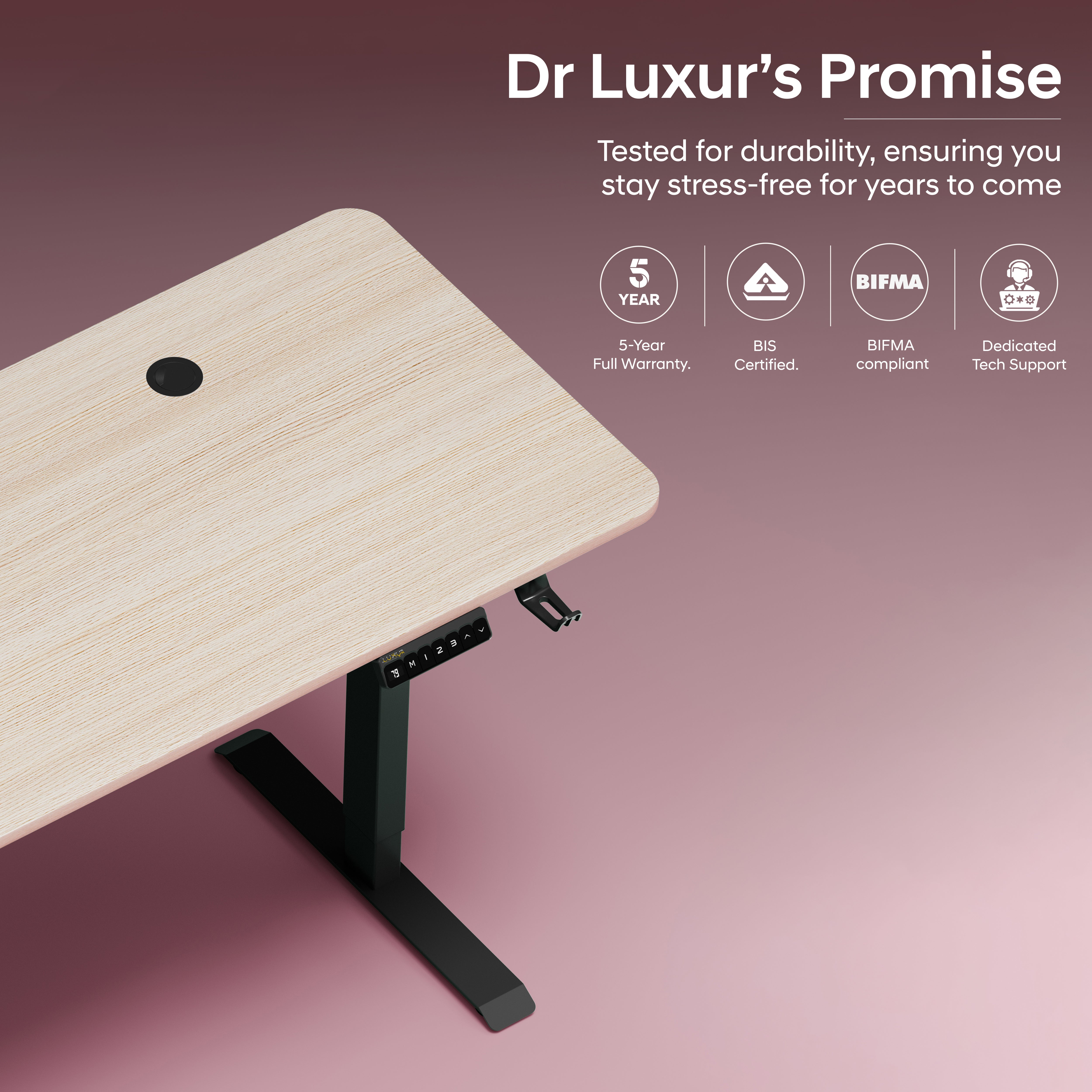 DrLuxur Stallion Height Adjustable Desk With Three Memory Preset , Adjustable Height , 70-114 cm (Artic Oak)