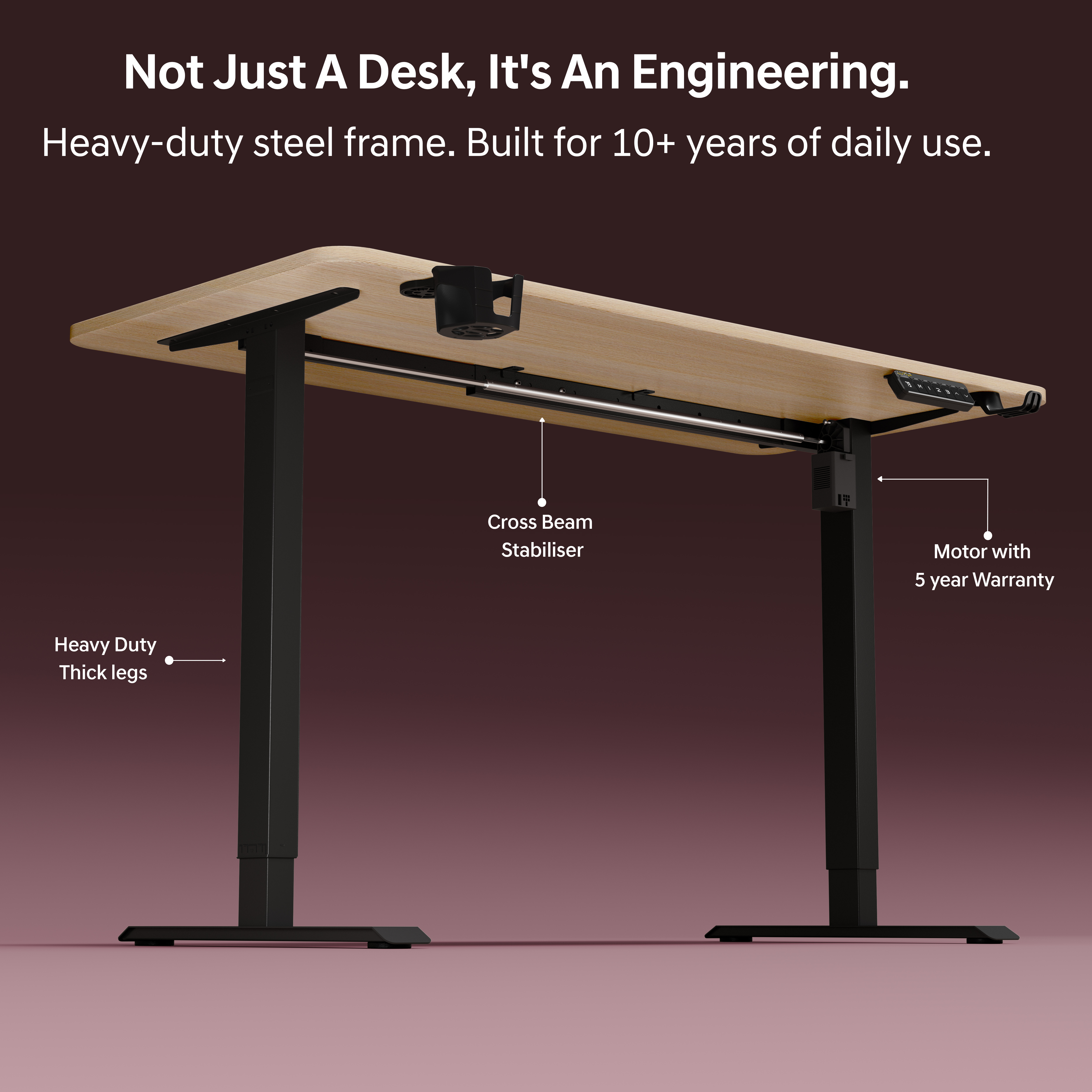 DrLuxur Stallion Height Adjustable Desk With Three Memory Preset , Adjustable Height , 70-114 cm (Artic Oak)